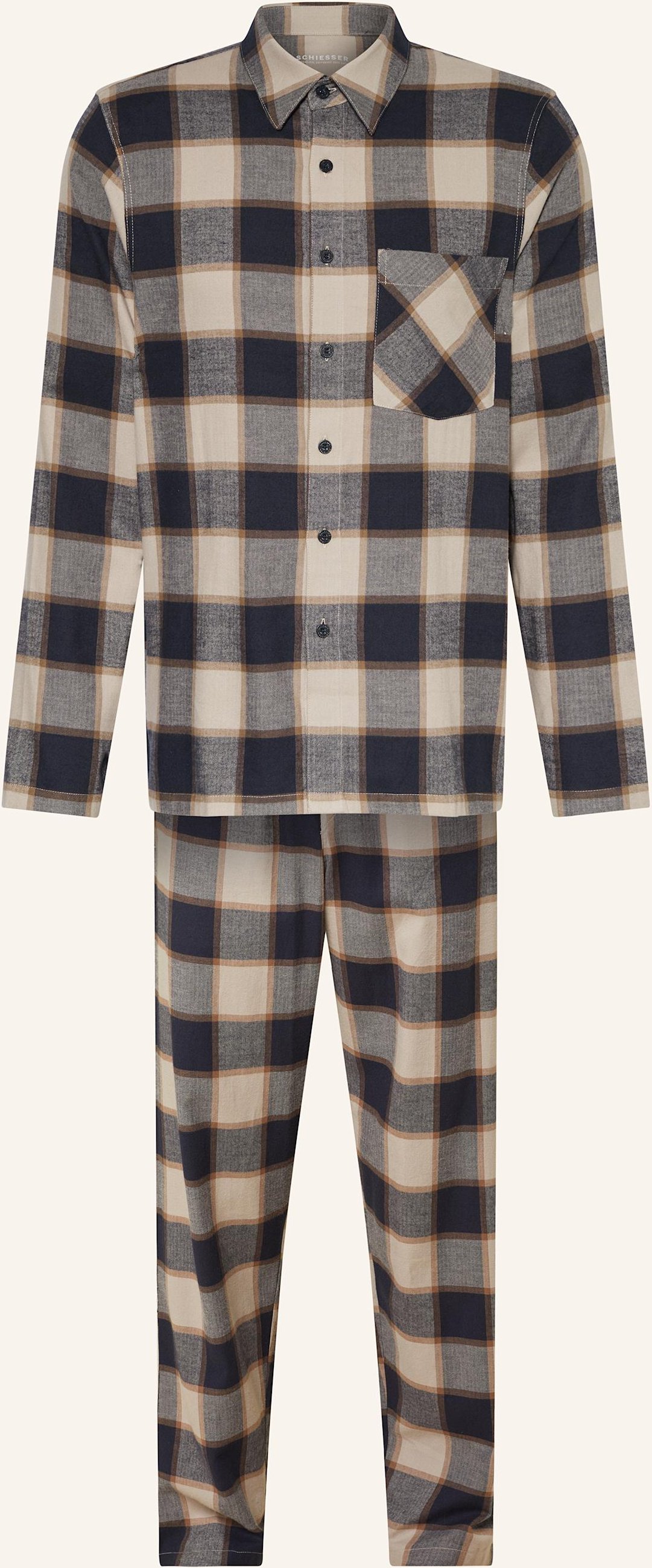 Thumbnail - Schiesser Schlafanzug Selected Premium Warming Aus Flanell beige
