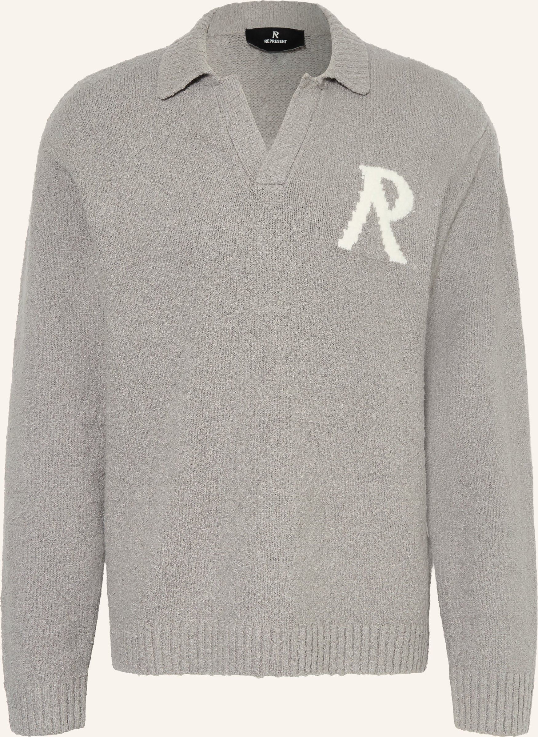 Represent Strick-Poloshirt grau