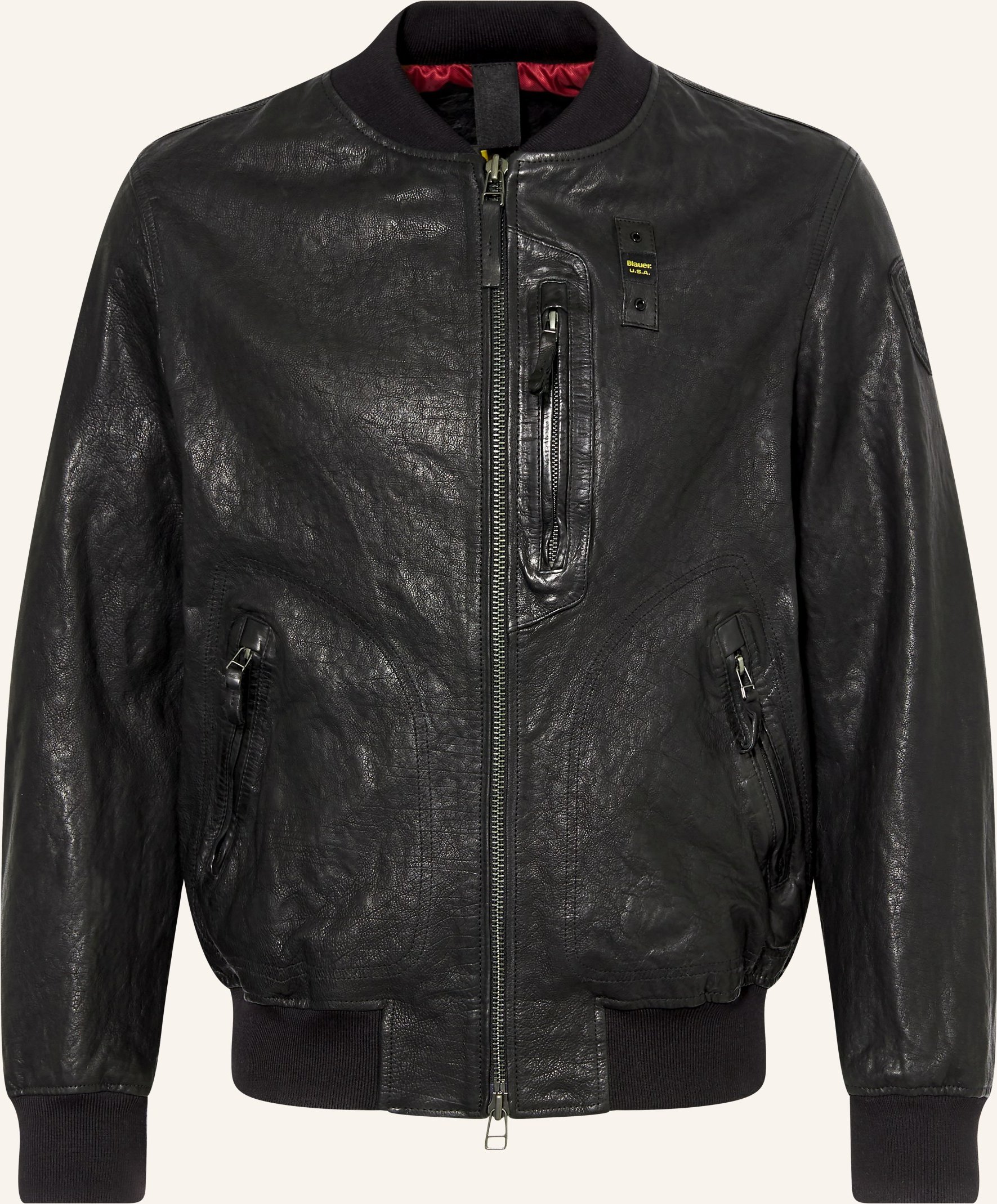 Blauer Lederblouson Faulkner schwarz