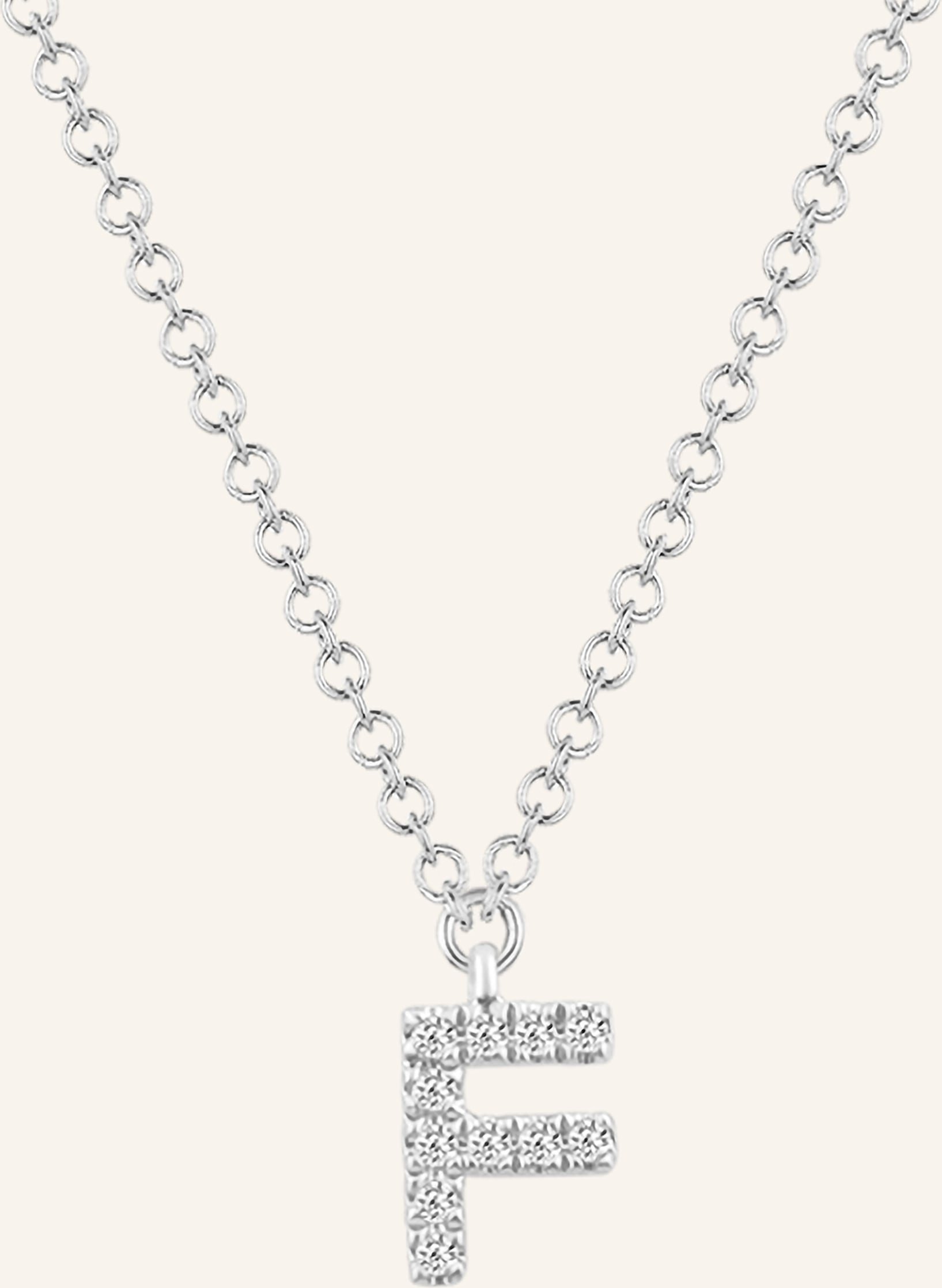 Leaf Initialien Halskette „F“ Aus 14 Karat Weißgold Mit Diamanten silber