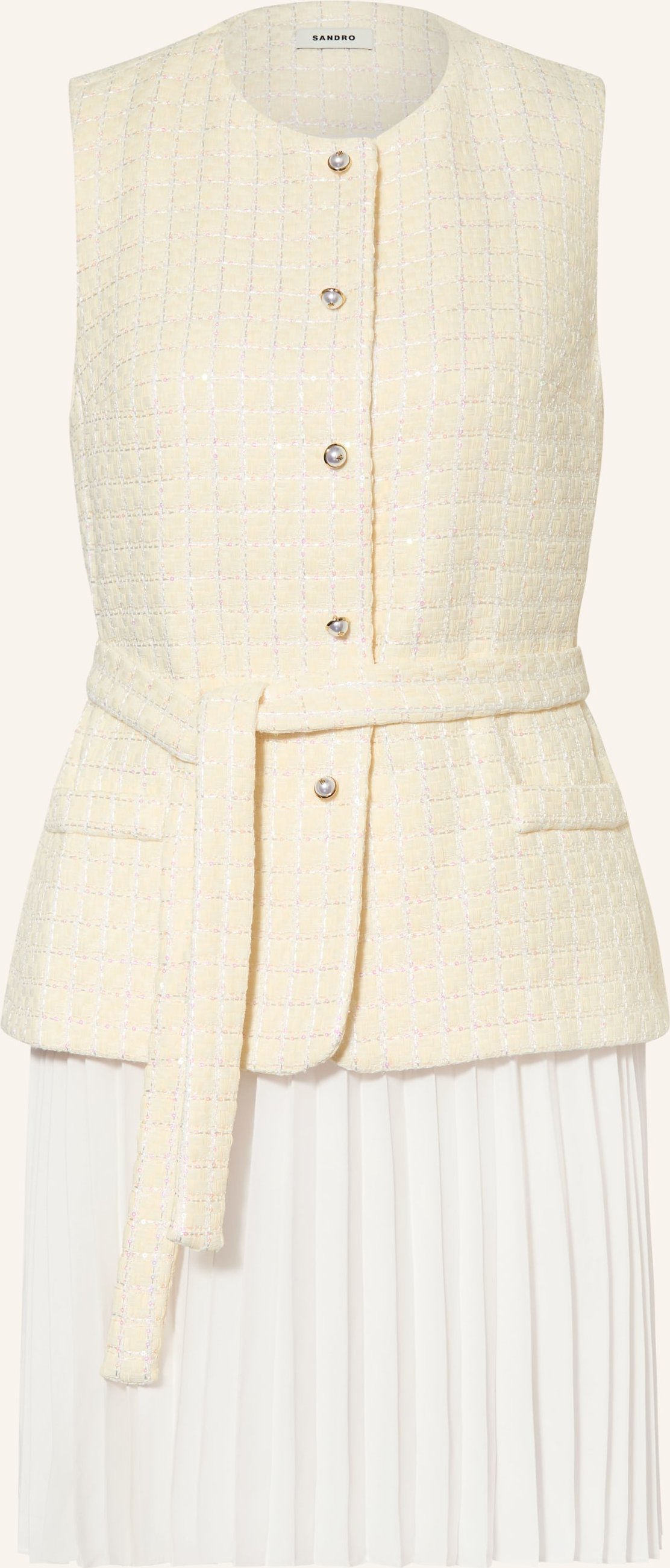 Sandro Bouclé-Kleid Mit Glitzergarn Und Plissees weiss