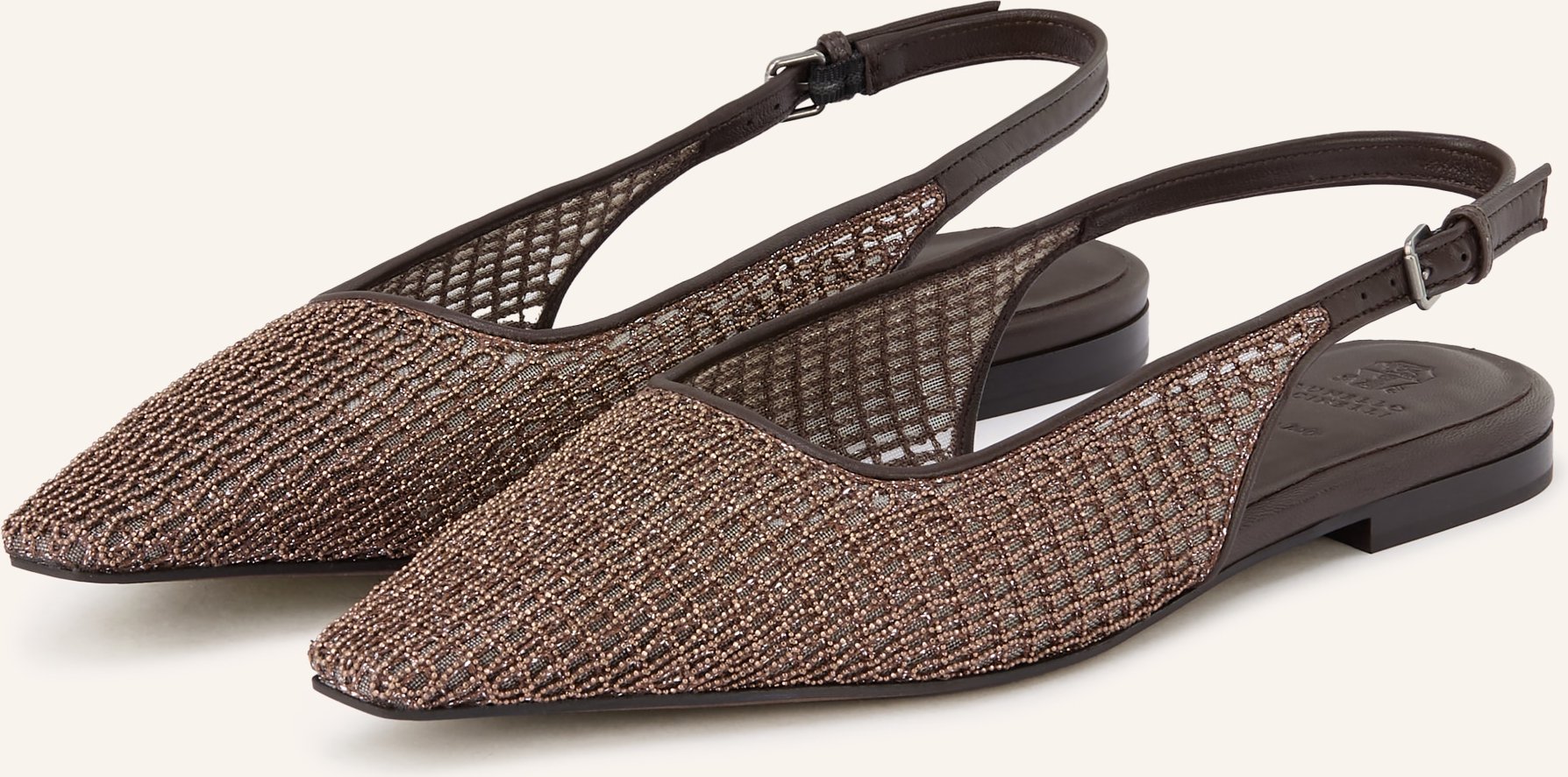 Brunello Cucinelli Slingballerinas Mit Schmucksteinen braun