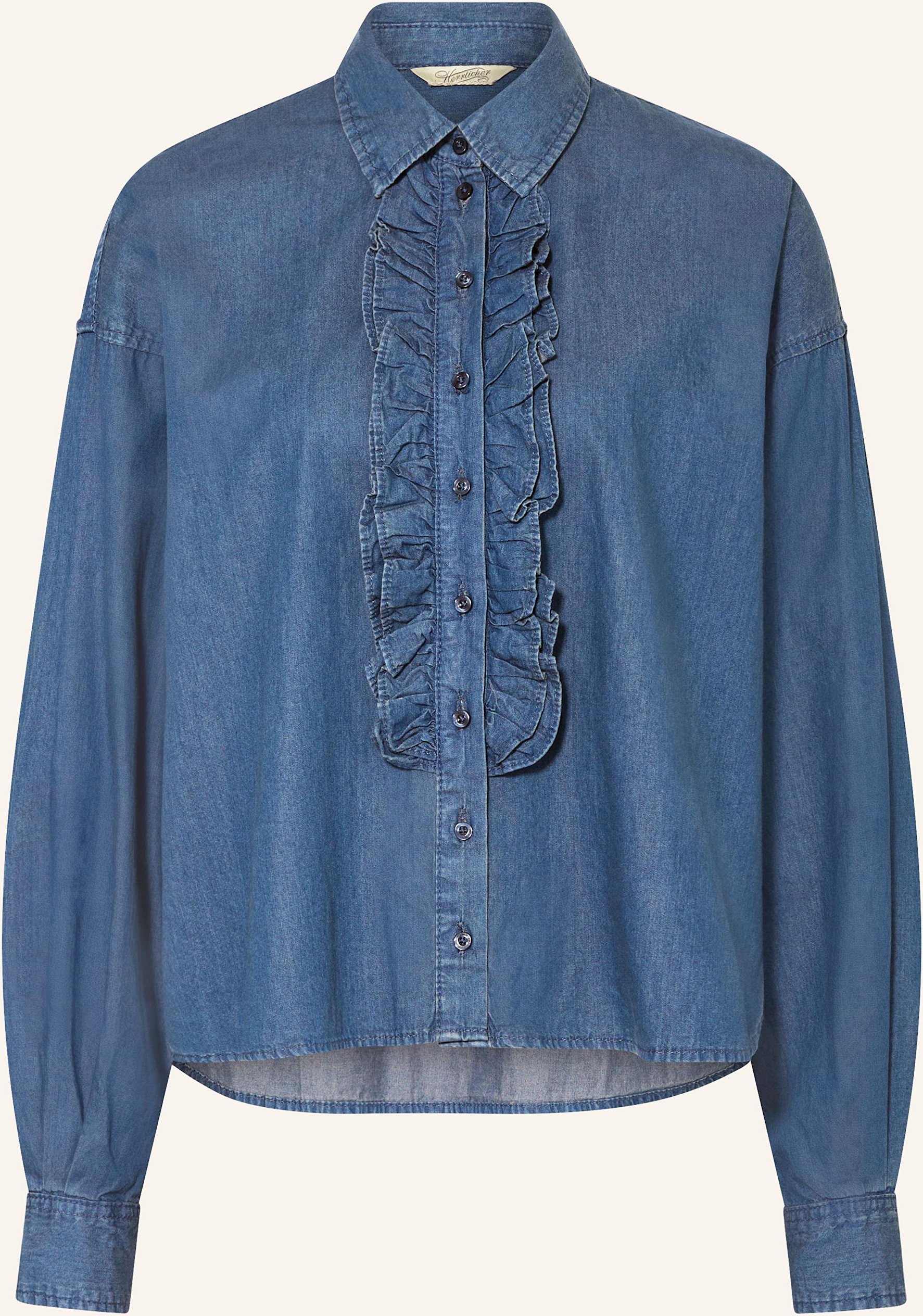 Herrlicher Jeansbluse Lynella Mit Rüschen blau