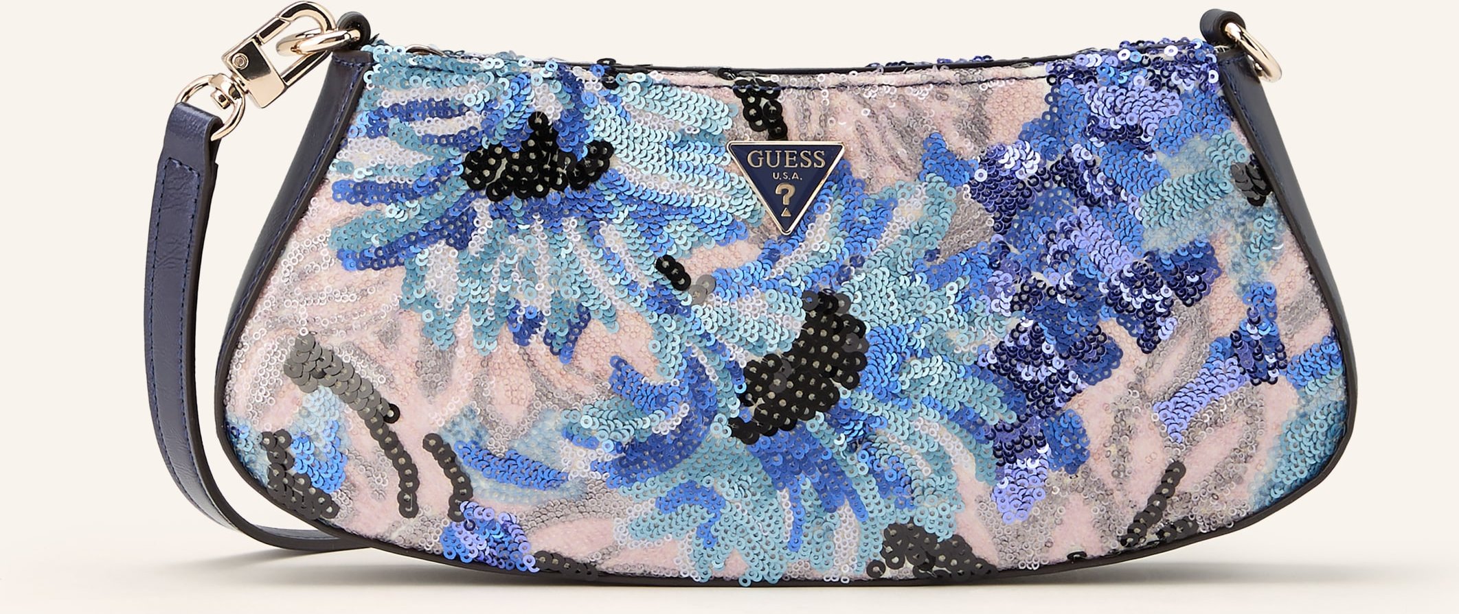 Guess Schultertasche Elsie Mit Pailletten blau