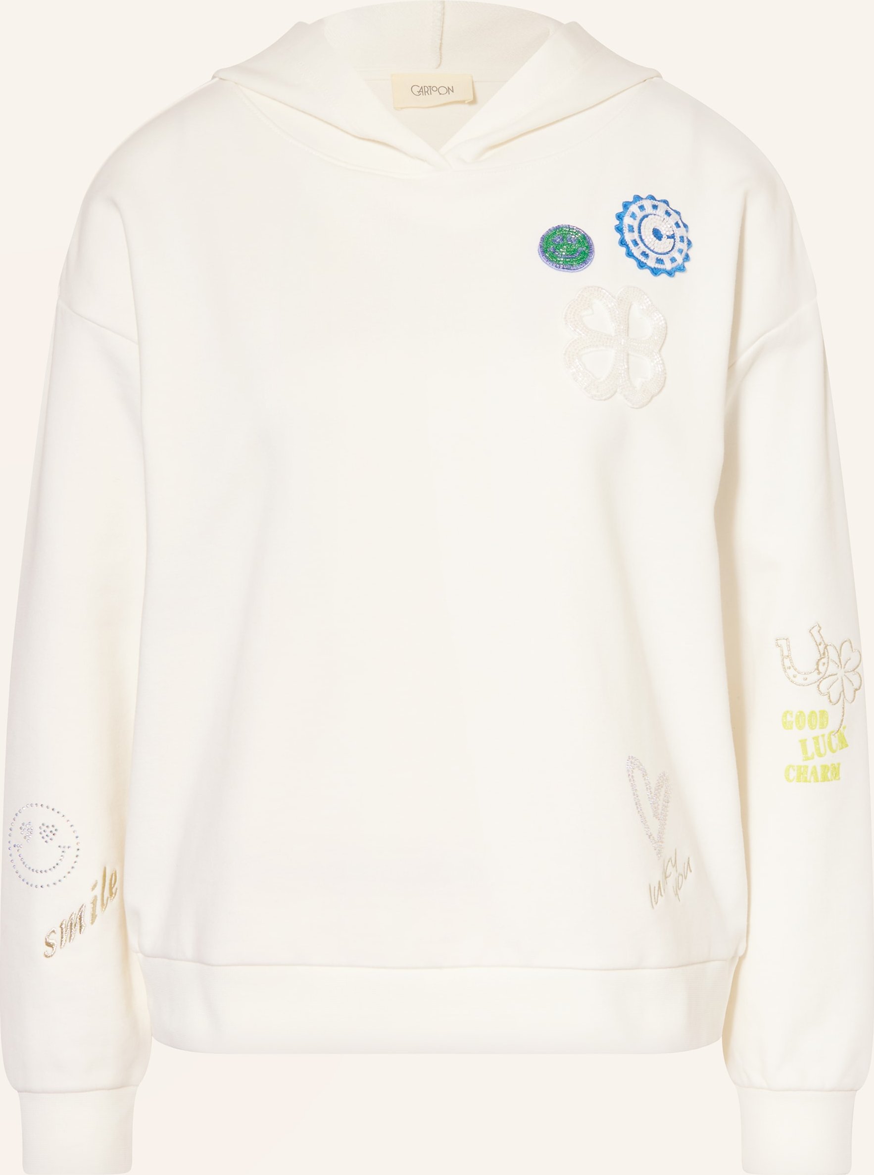Cartoon Hoodie Mit Schmucksteinen weiss