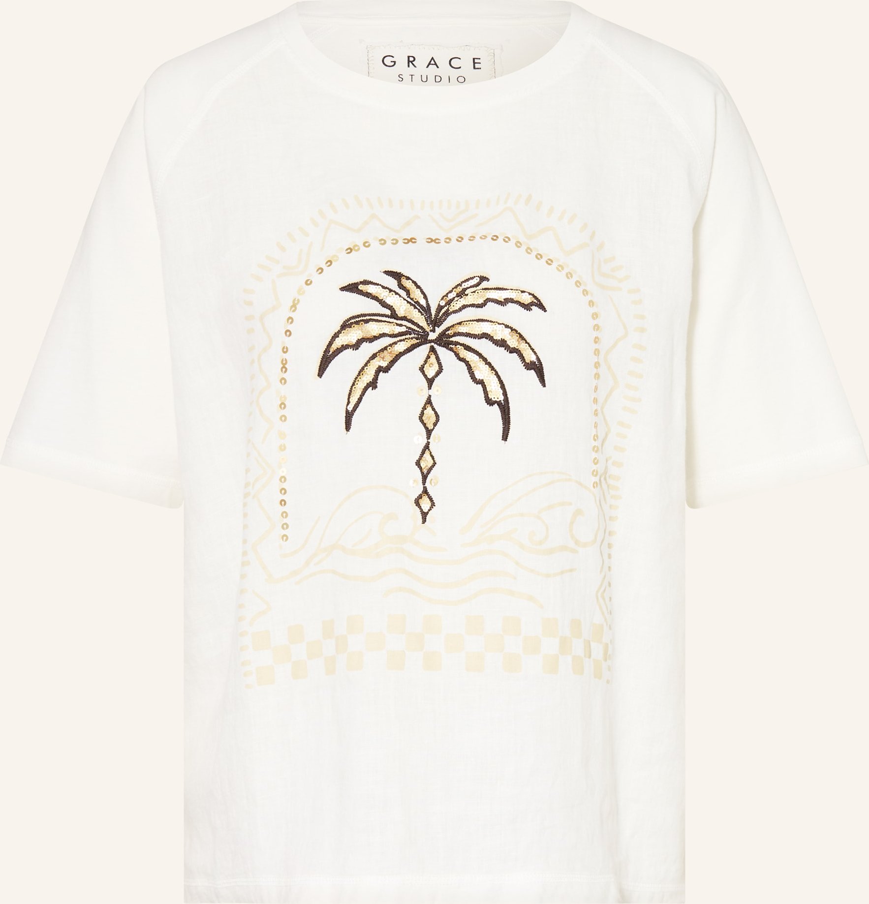 Grace T-Shirt Mit Leinen Und Pailletten weiss