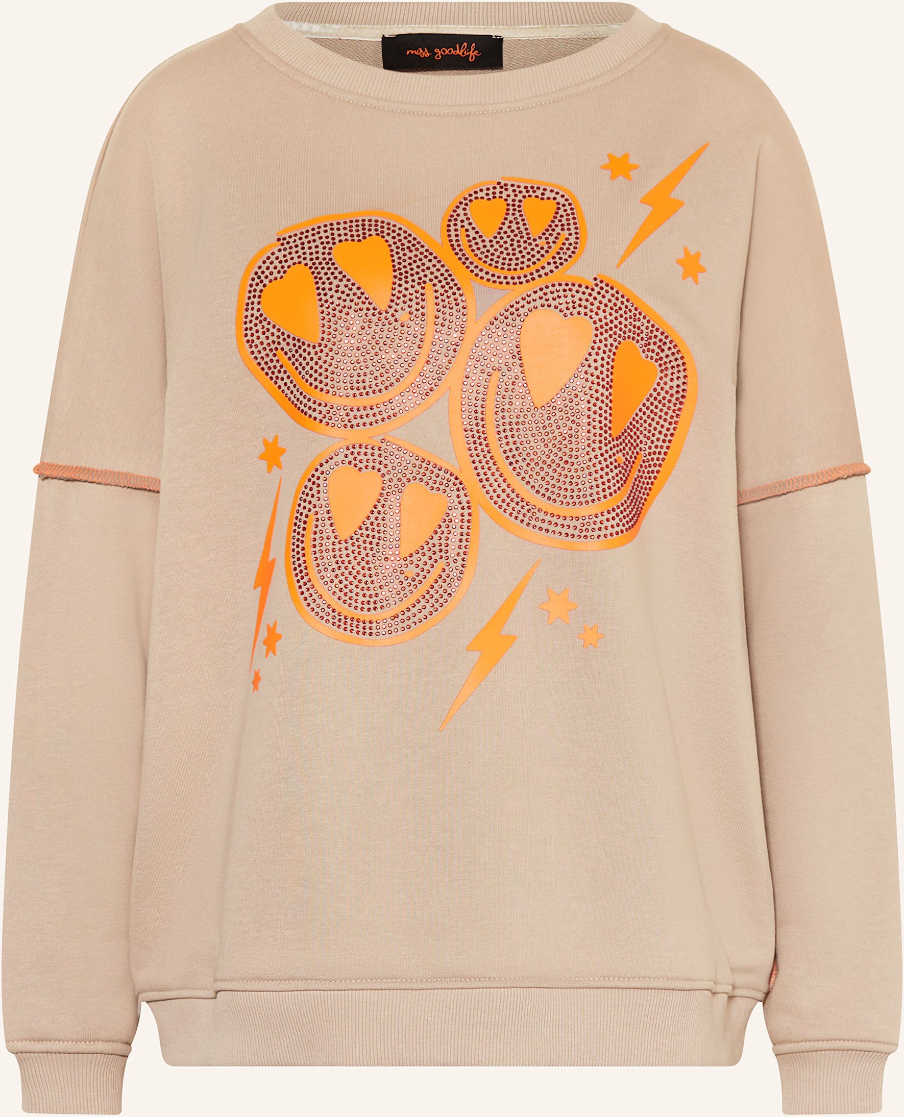Miss Goodlife Sweatshirt Mit Schmucksteinen beige
