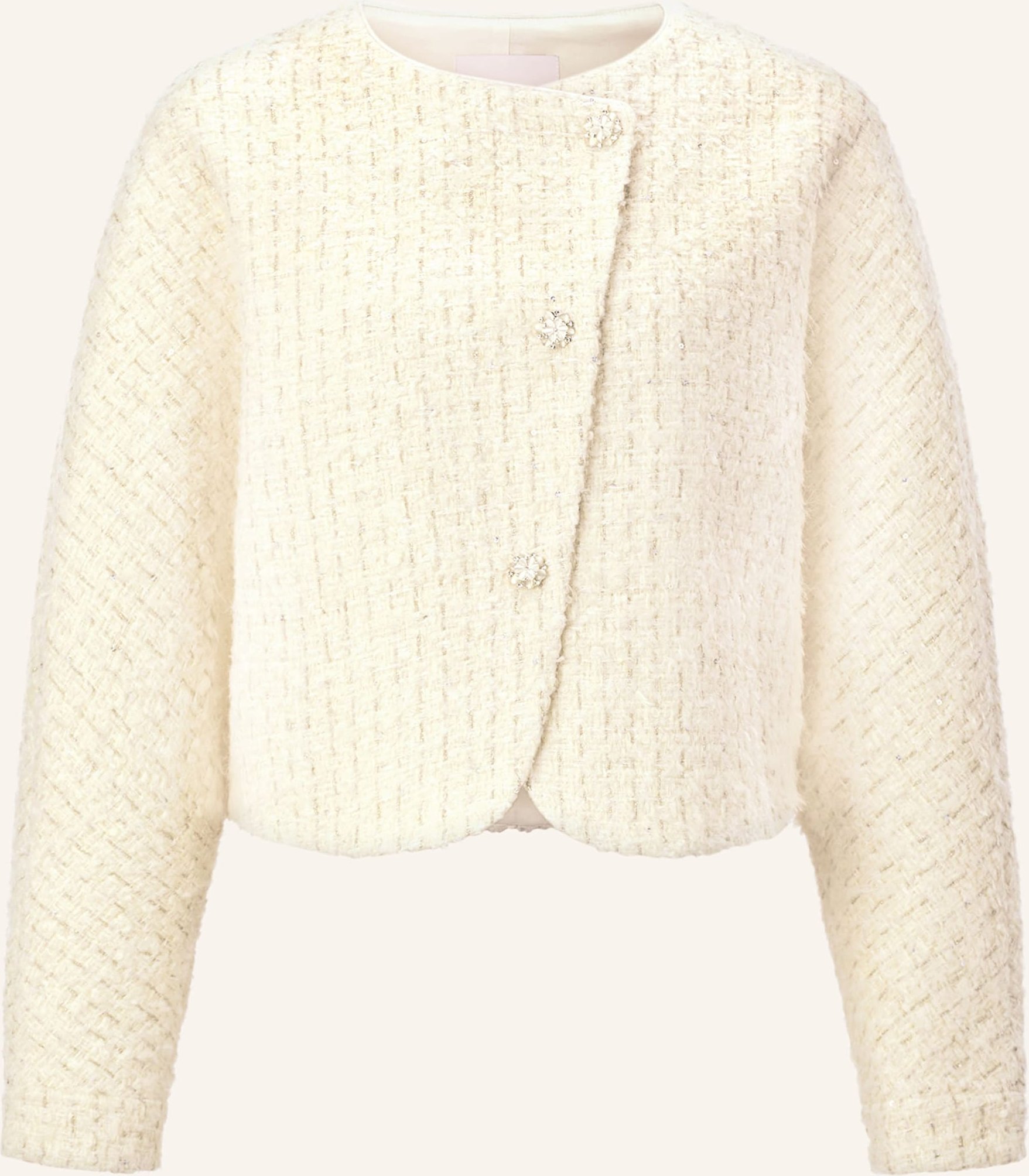 Rich & Royal Bouclé-Jacke Mit Glitzergarn Und Schmucksteinen weiss