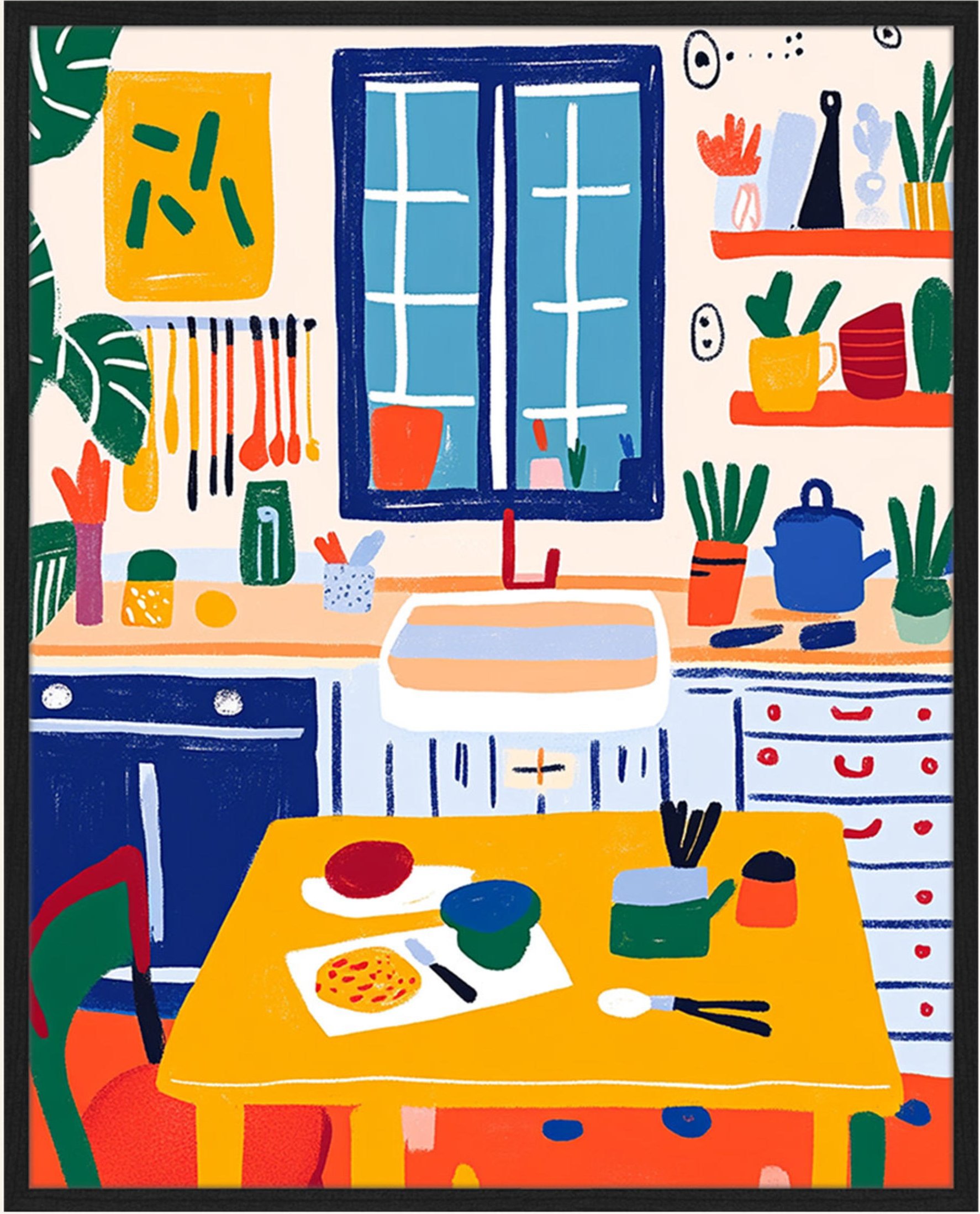 Liv Corday Wandbild Bunte Küche Mit Rahmen schwarz