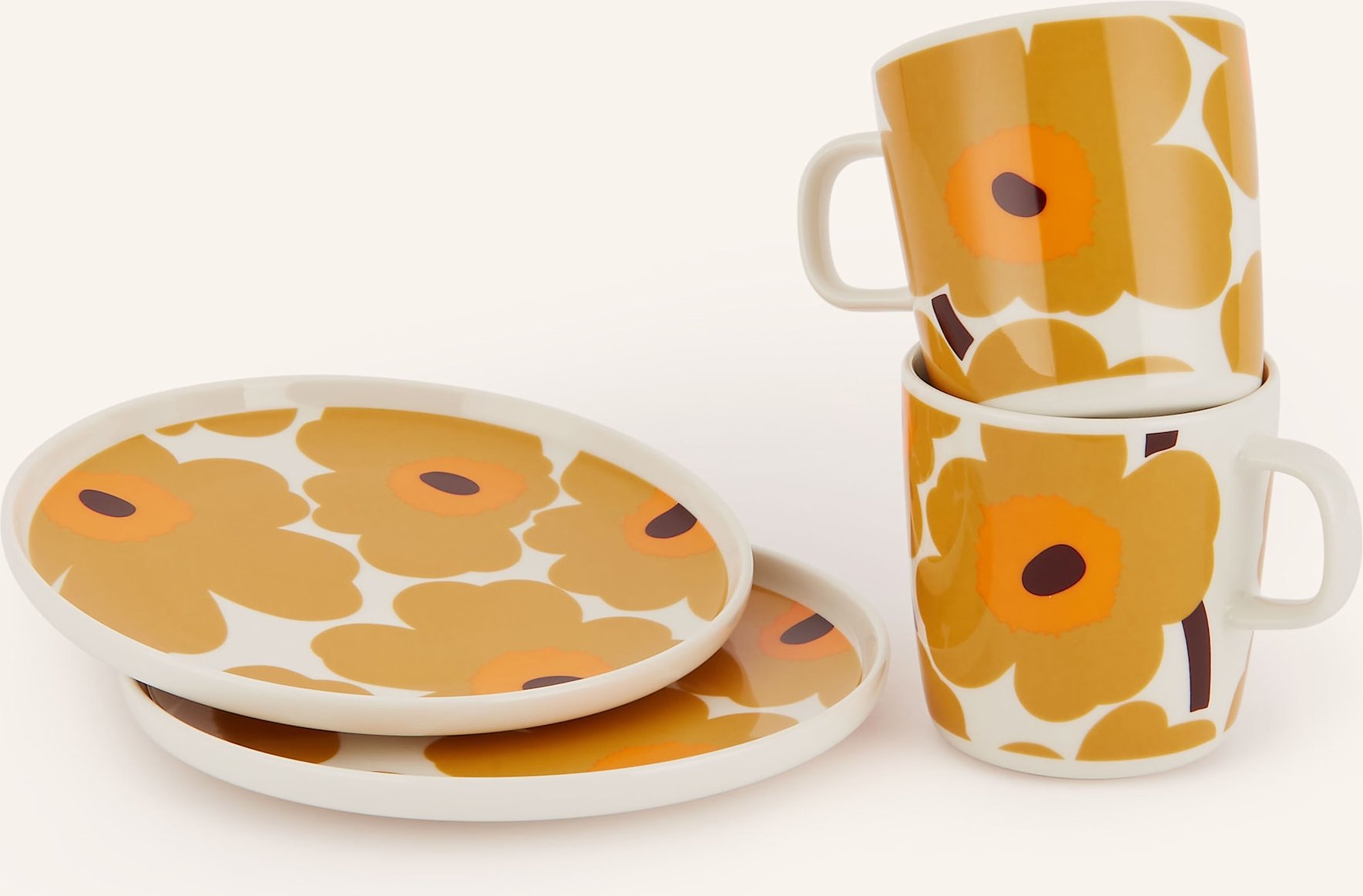 Marimekko 4-Tlg. Set Oiva/ Unikko: Henkelbecher Und Dessertteller orange