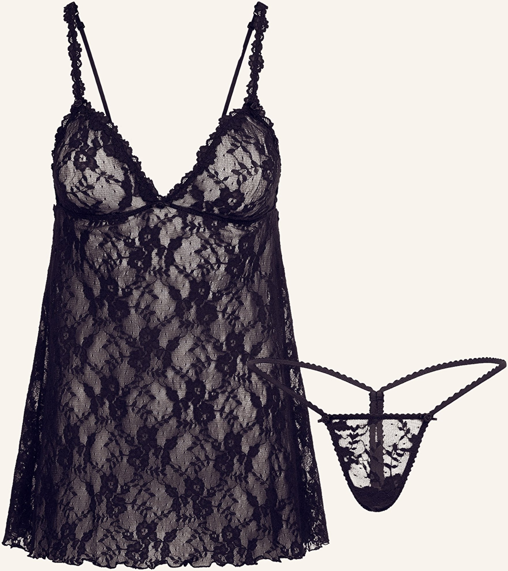 Skims Set Stretch Lace: Schlaftop Und String schwarz