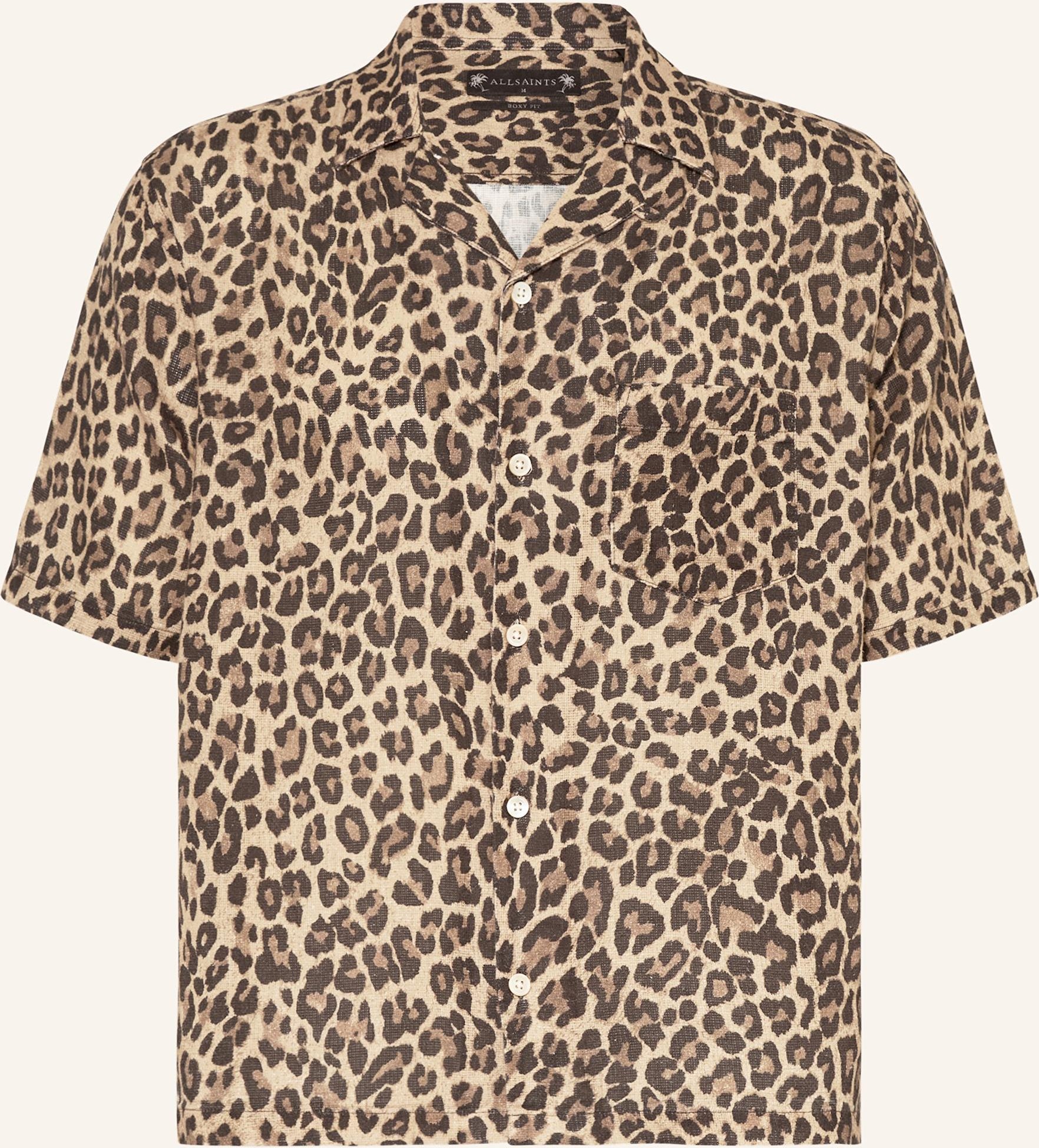 Allsaints Resorthemd Leopardone Comfort Fit Mit Leinen braun