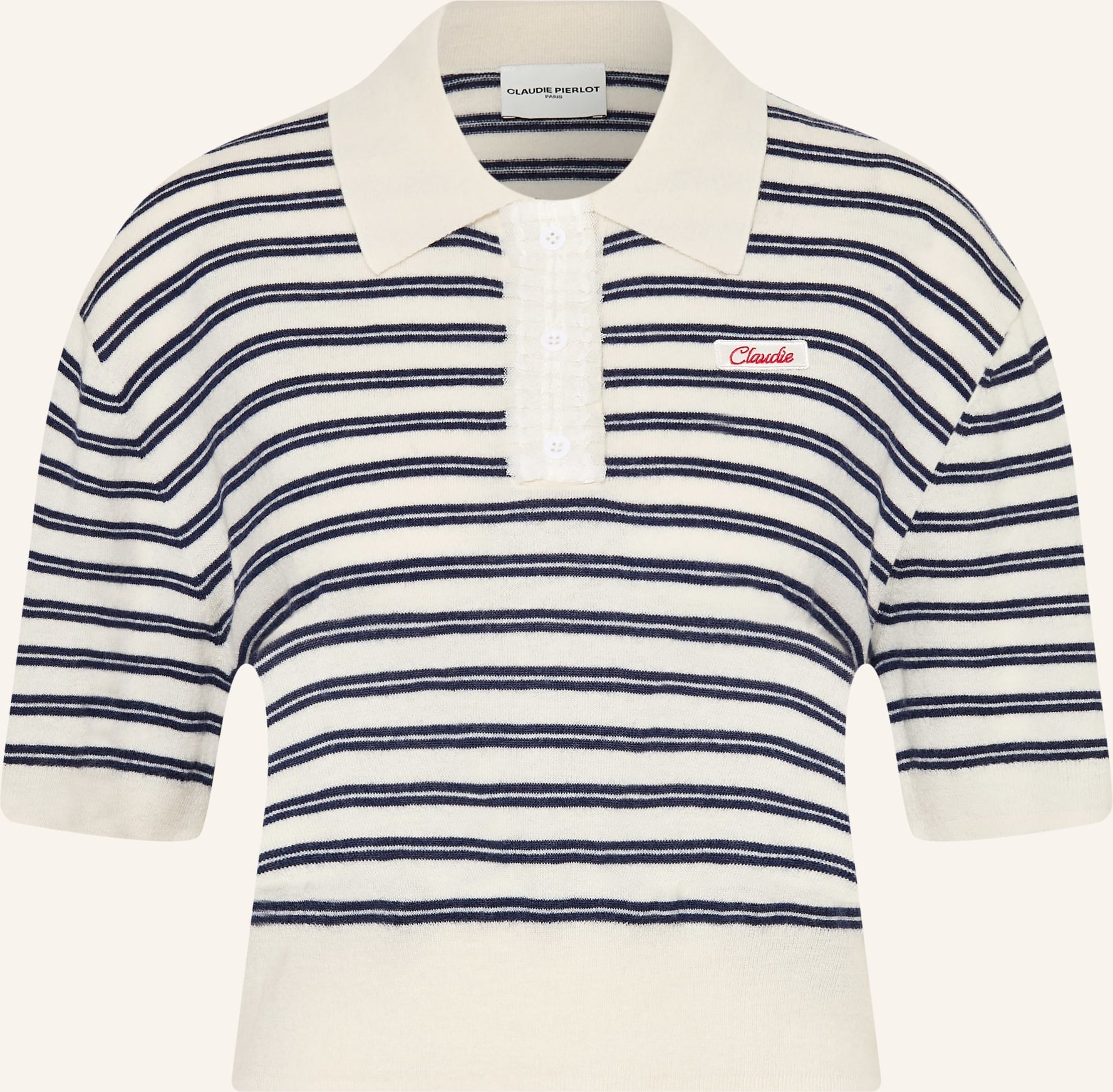 Claudie Pierlot Strick-Poloshirt Mit Rüschen weiss