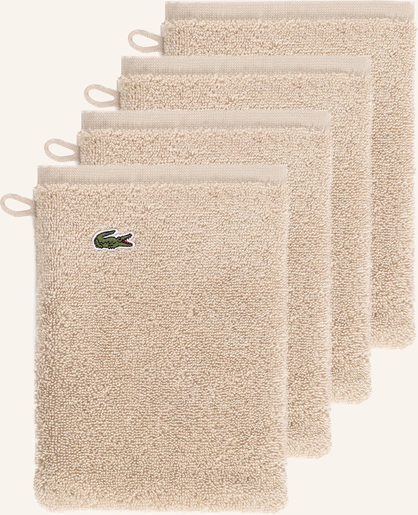 Thumbnail - Lacoste Waschhandschuh 4er Set Llecroco beige