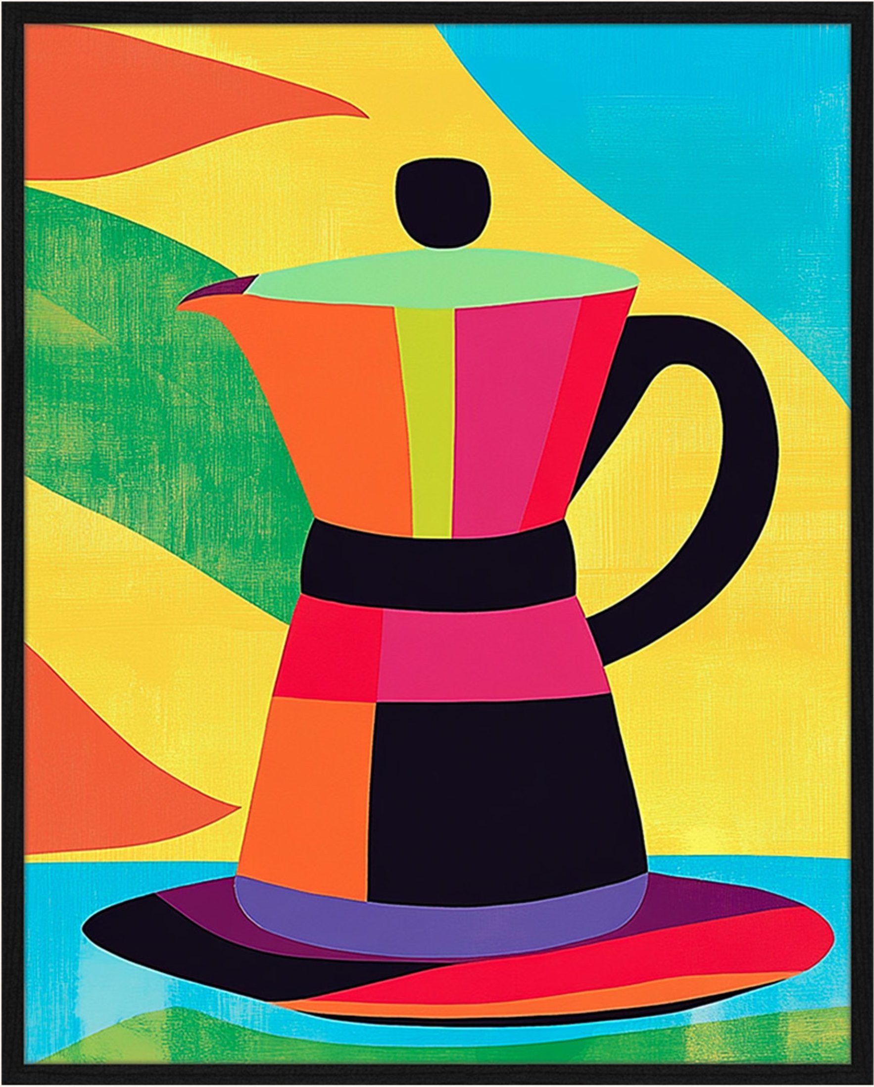 Liv Corday Wandbild Farbenfrohe Retro-Kaffeemaschine Mit Rahmen schwarz