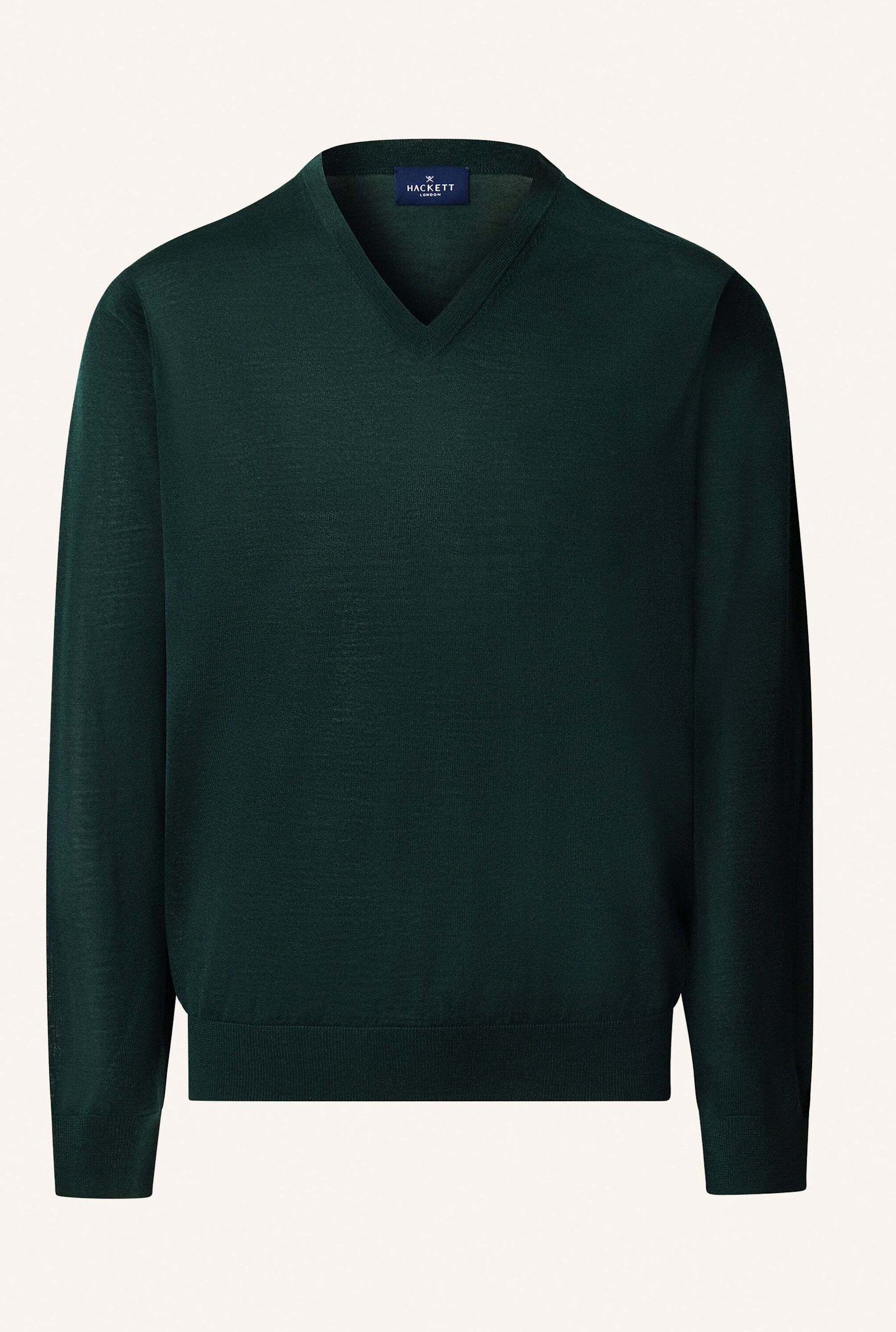Hackett London Pullover Merino Silk V Neck gruen