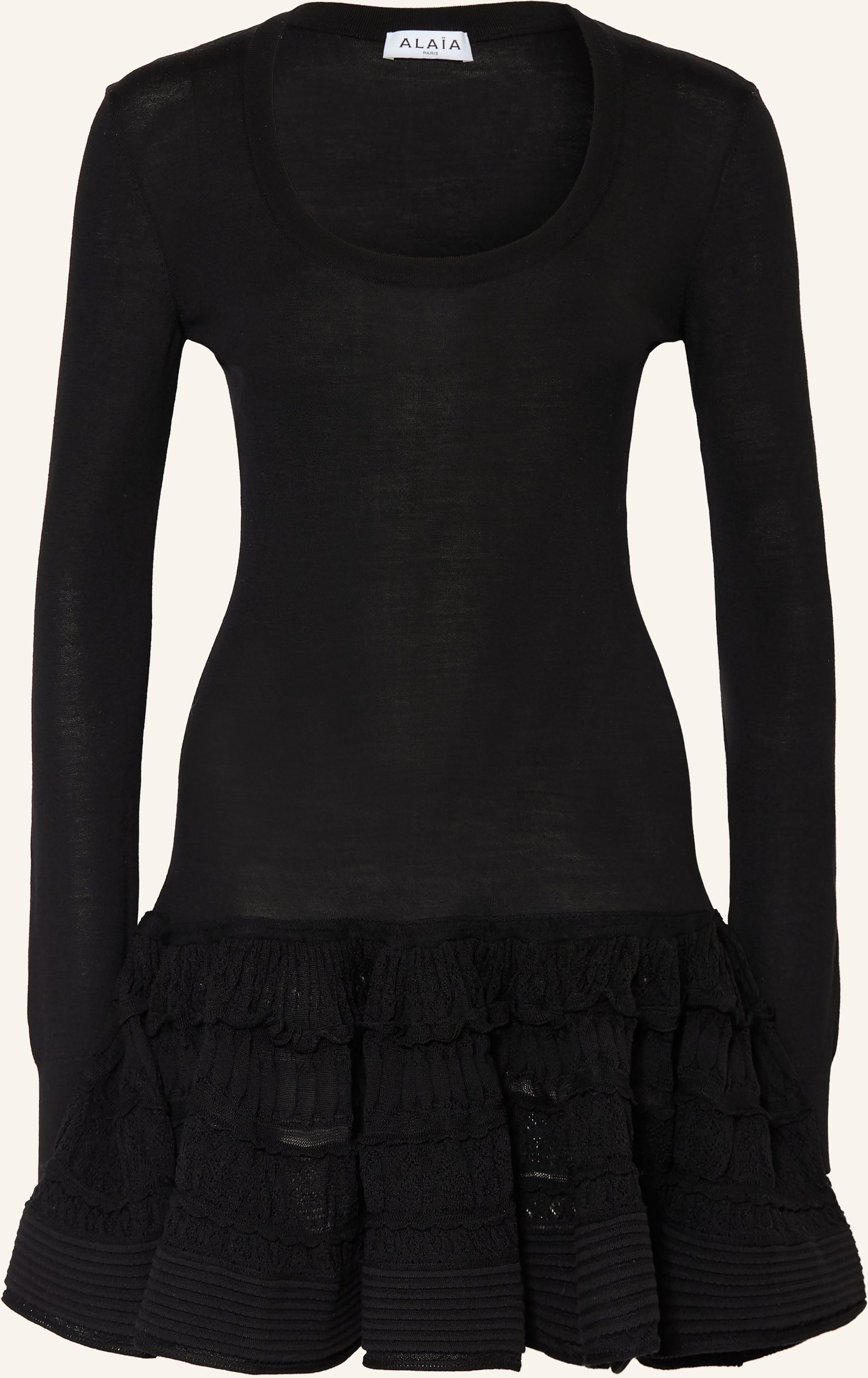 Alaïa Strickkleid Mit Rüschen schwarz
