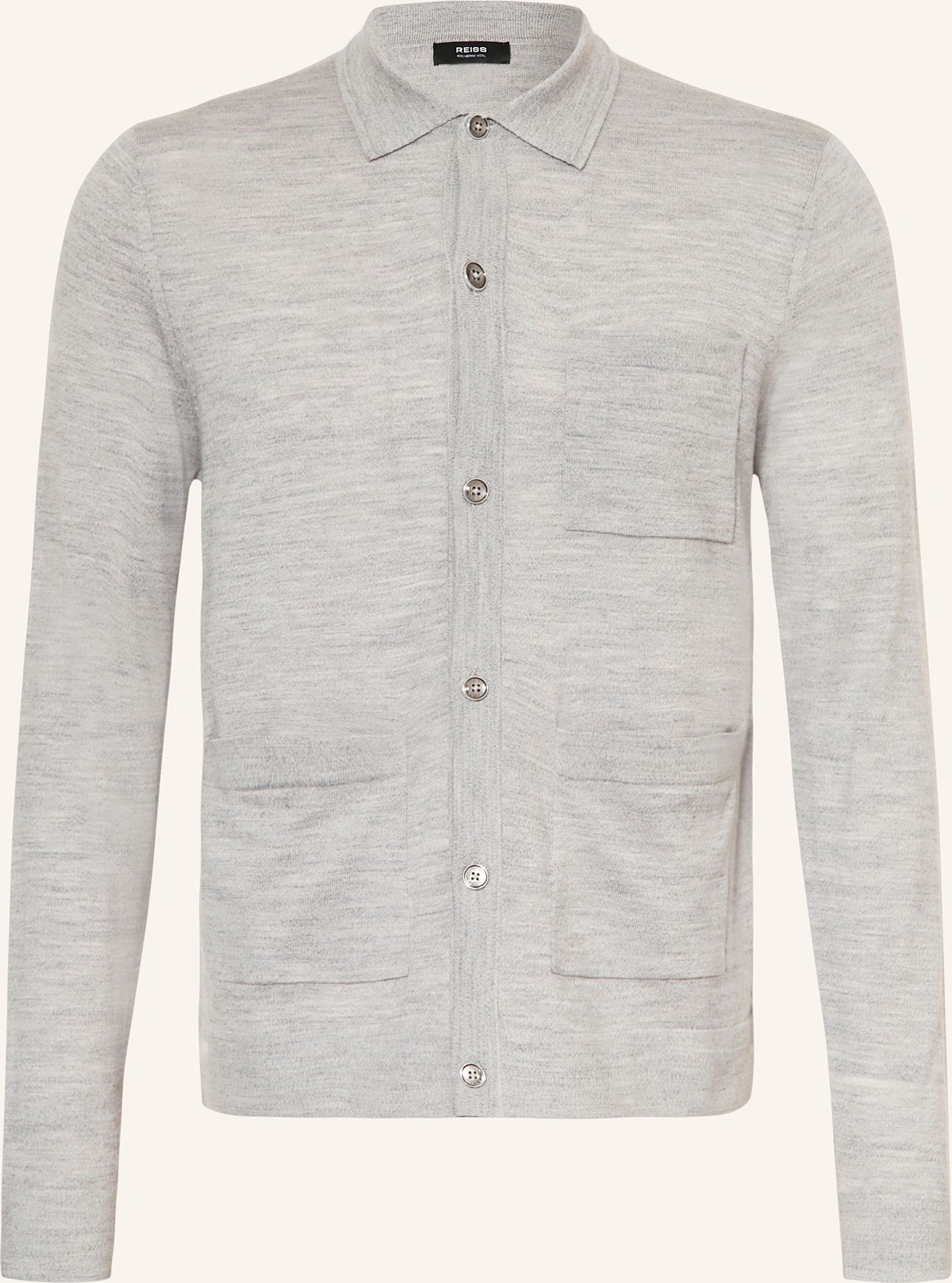Reiss Strickhemd Munich Regular Fit Aus Merinowolle grau