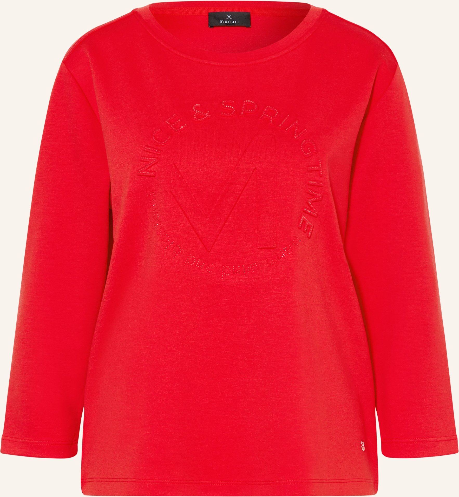 Monari Longsleeve Mit 3/4-Arm Und Schmucksteinen rot