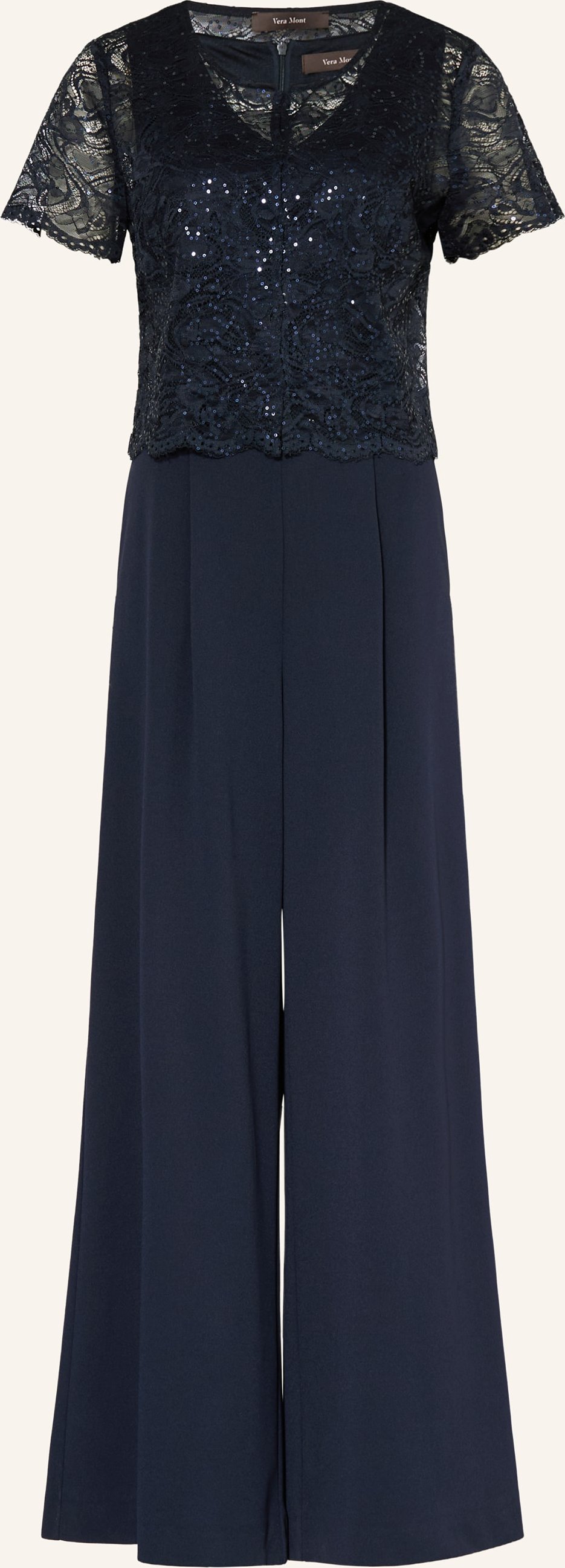 Vera Mont Set: Jumpsuit Und Spitzenjacke Mit Pailletten blau