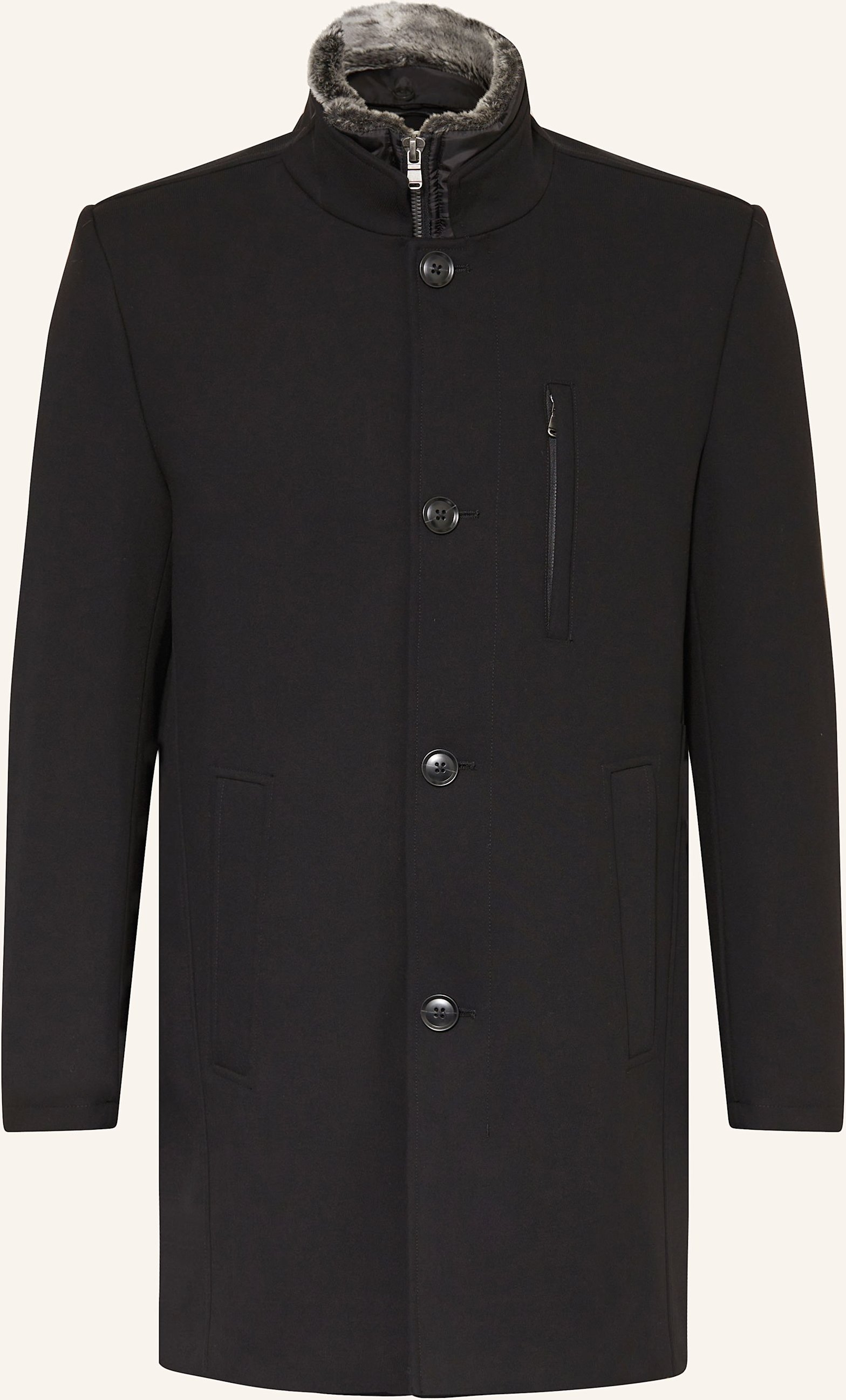 Strokesman's Mantel Mit Kunstfell Und Herausnehmbarer Blende schwarz