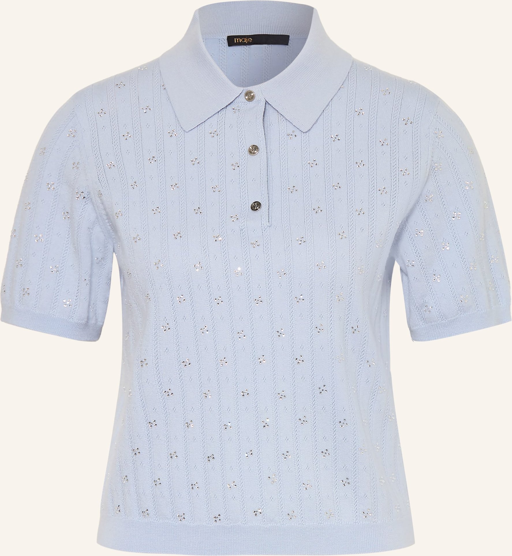 Maje Strick-Poloshirt Mit Schmucksteinen blau