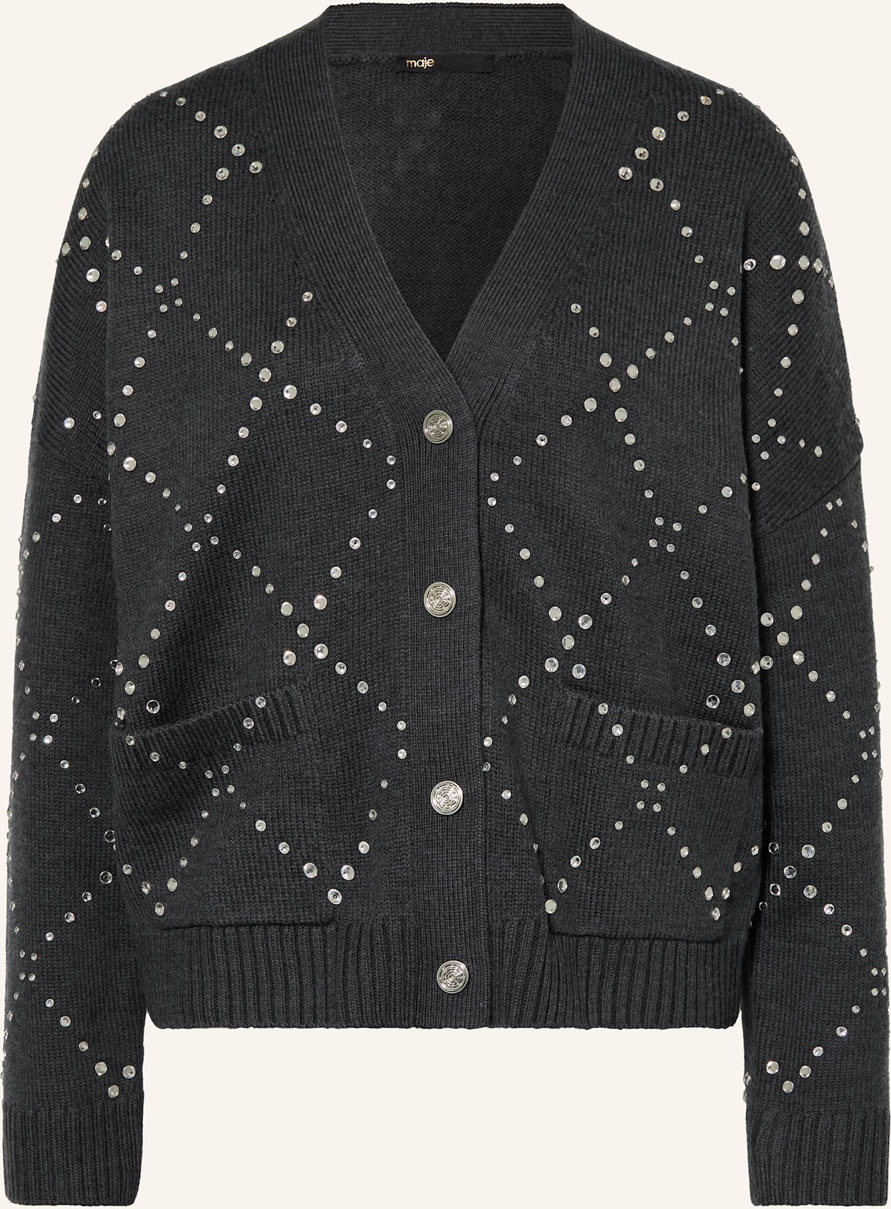 Maje Strickjacke Mit Schmucksteinen grau