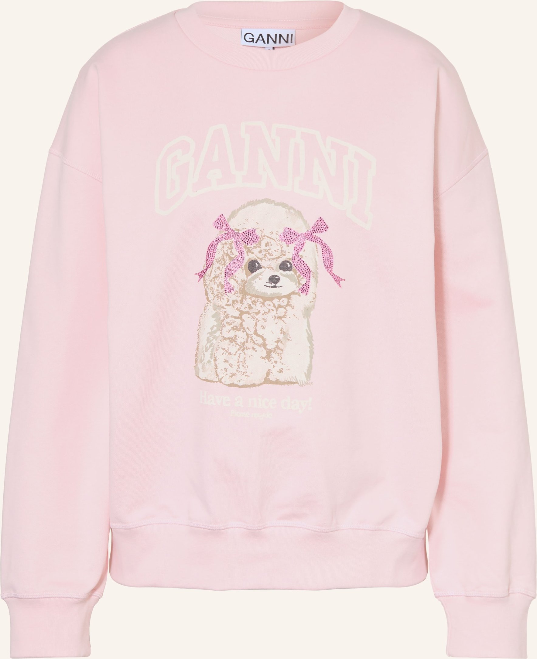 Ganni Sweatshirt Mit Schmucksteinen rosa