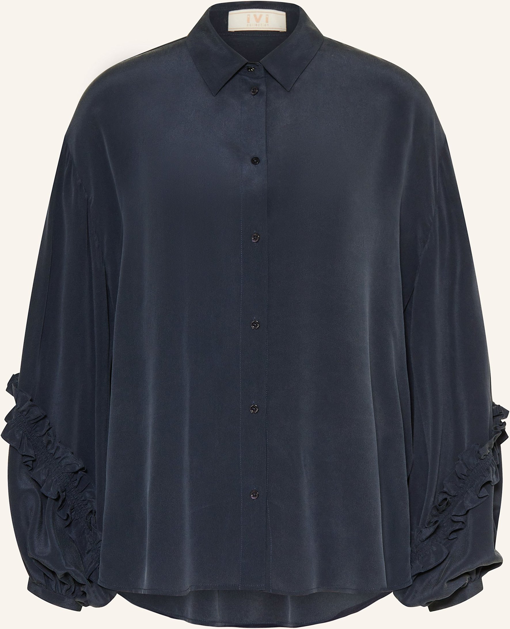 Ivi Collection Hemdbluse Aus Seide Mit Rüschen blau