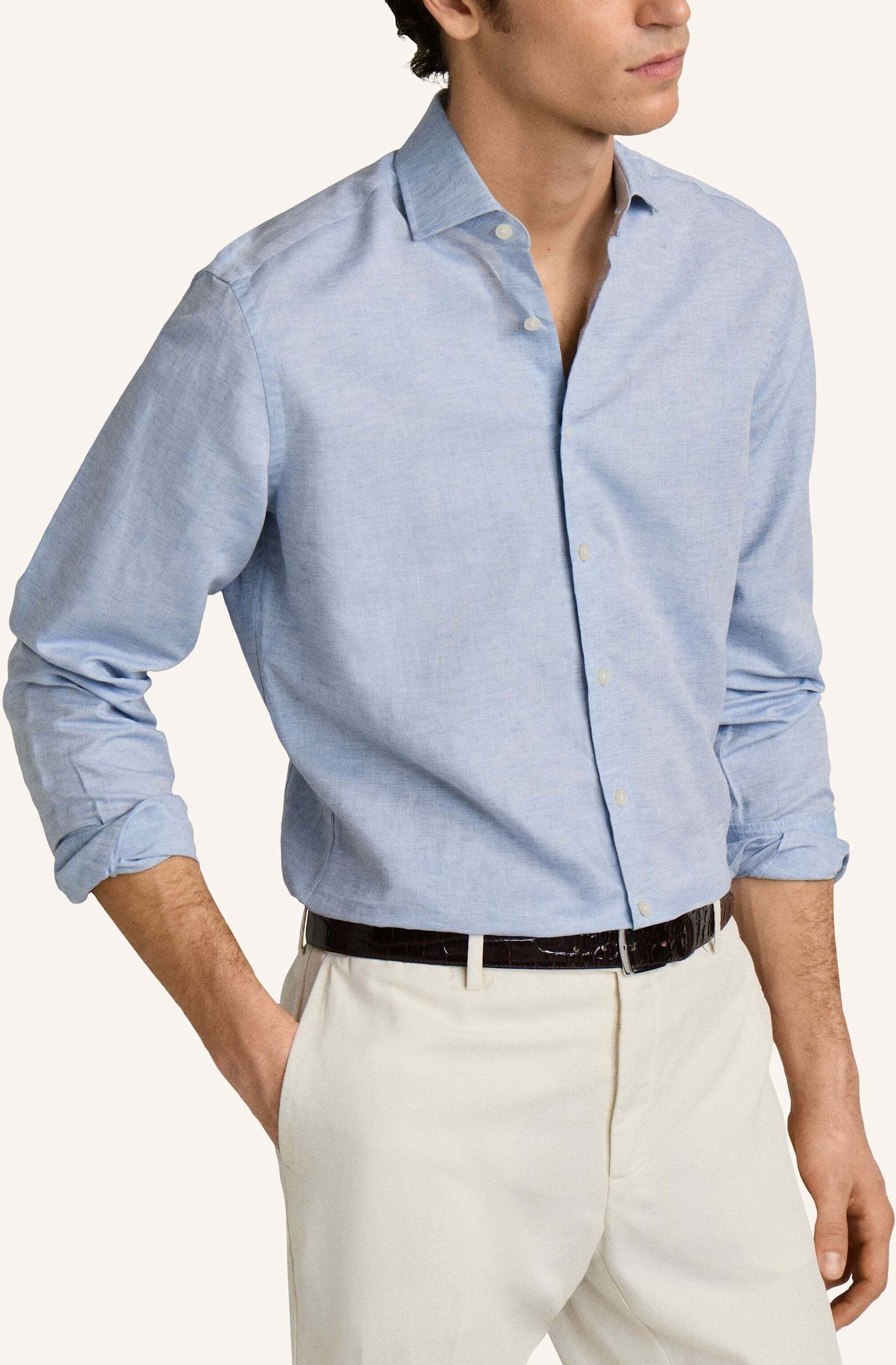 Hackett London Freizeithemd Cot Lin Solid blau
