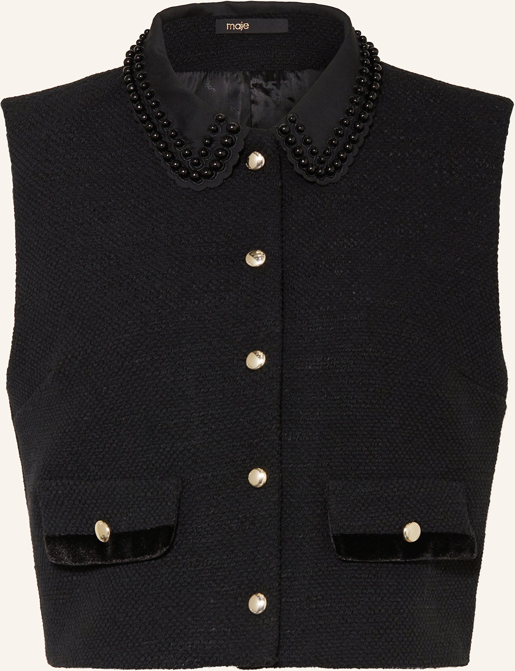 Maje Tweed-Weste Mit Abnehmbaren Bubikragen schwarz