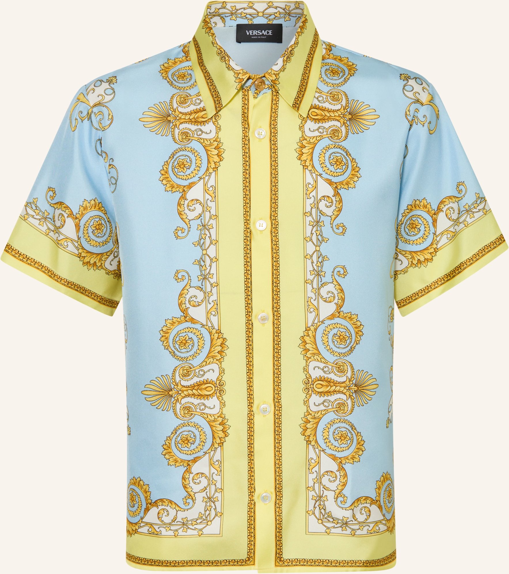 Versace Kurzarm-Hemd Barocco Aus Seide blau