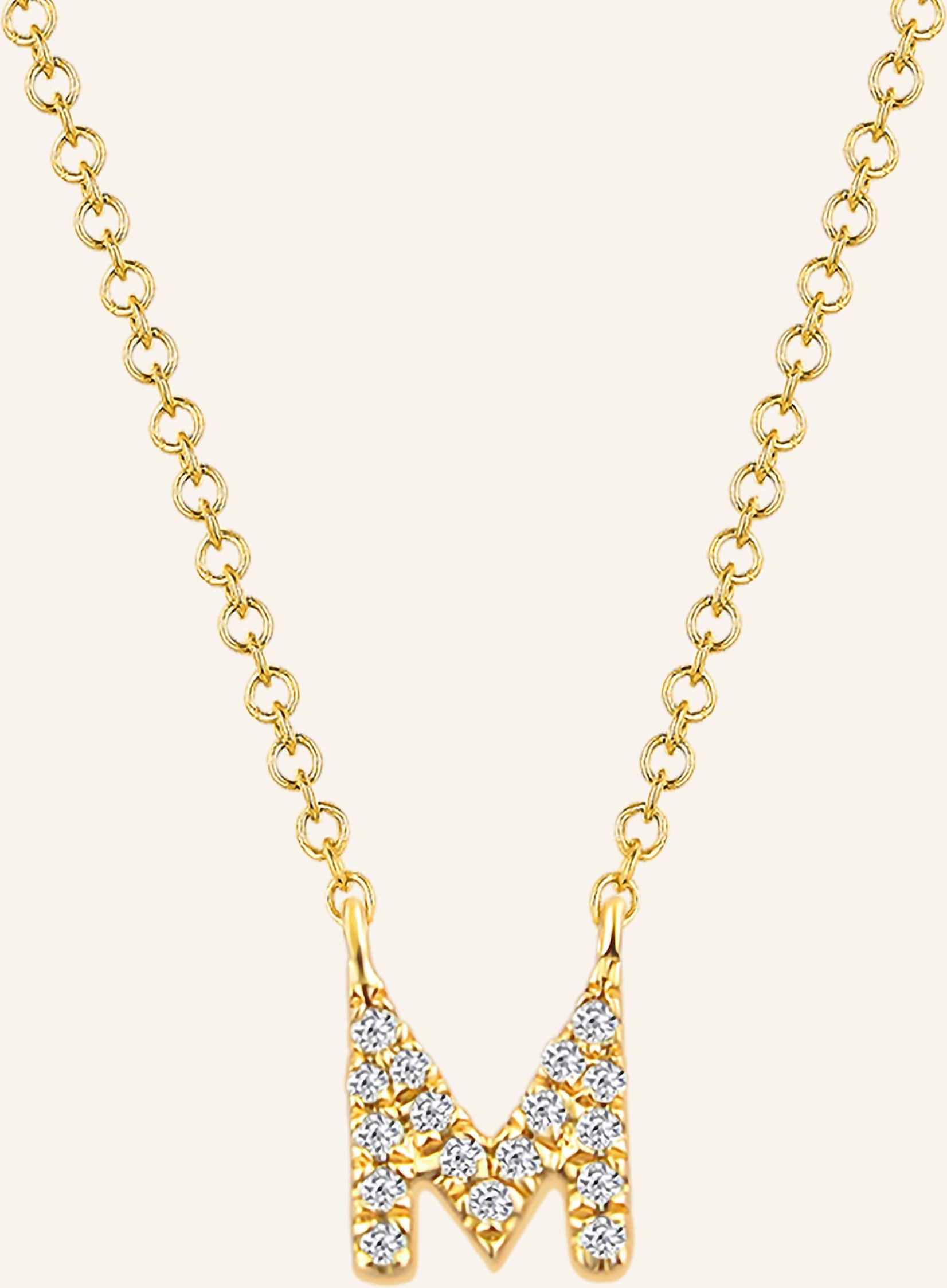 Leaf Initialien Halskette „M“ Aus 14 Karat Gelbgold Mit Diamanten gold