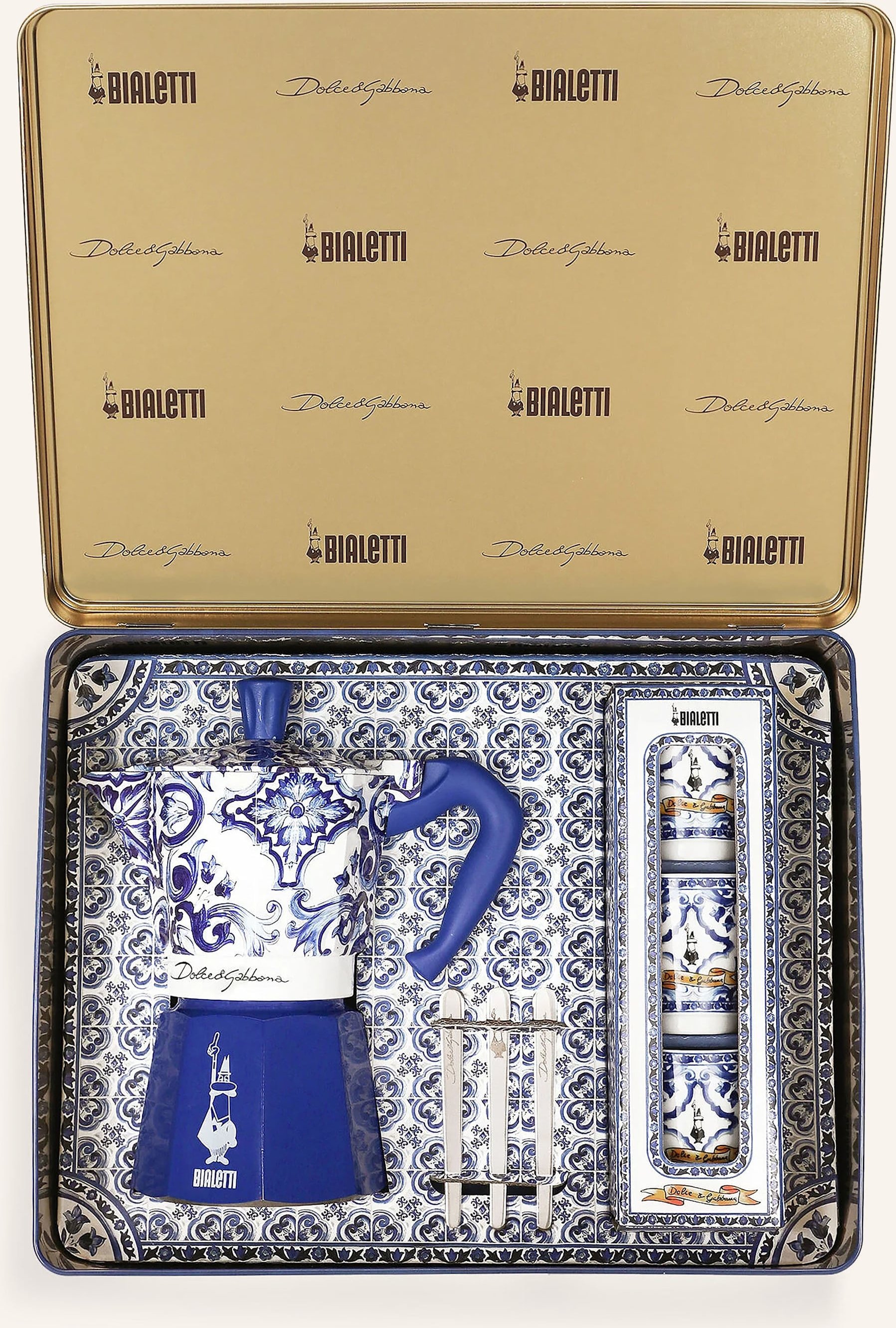 Dolce & Gabbana Casa 7-Tlg. Set: Espressokocher, Becher Und Ruhrstäbchen blau