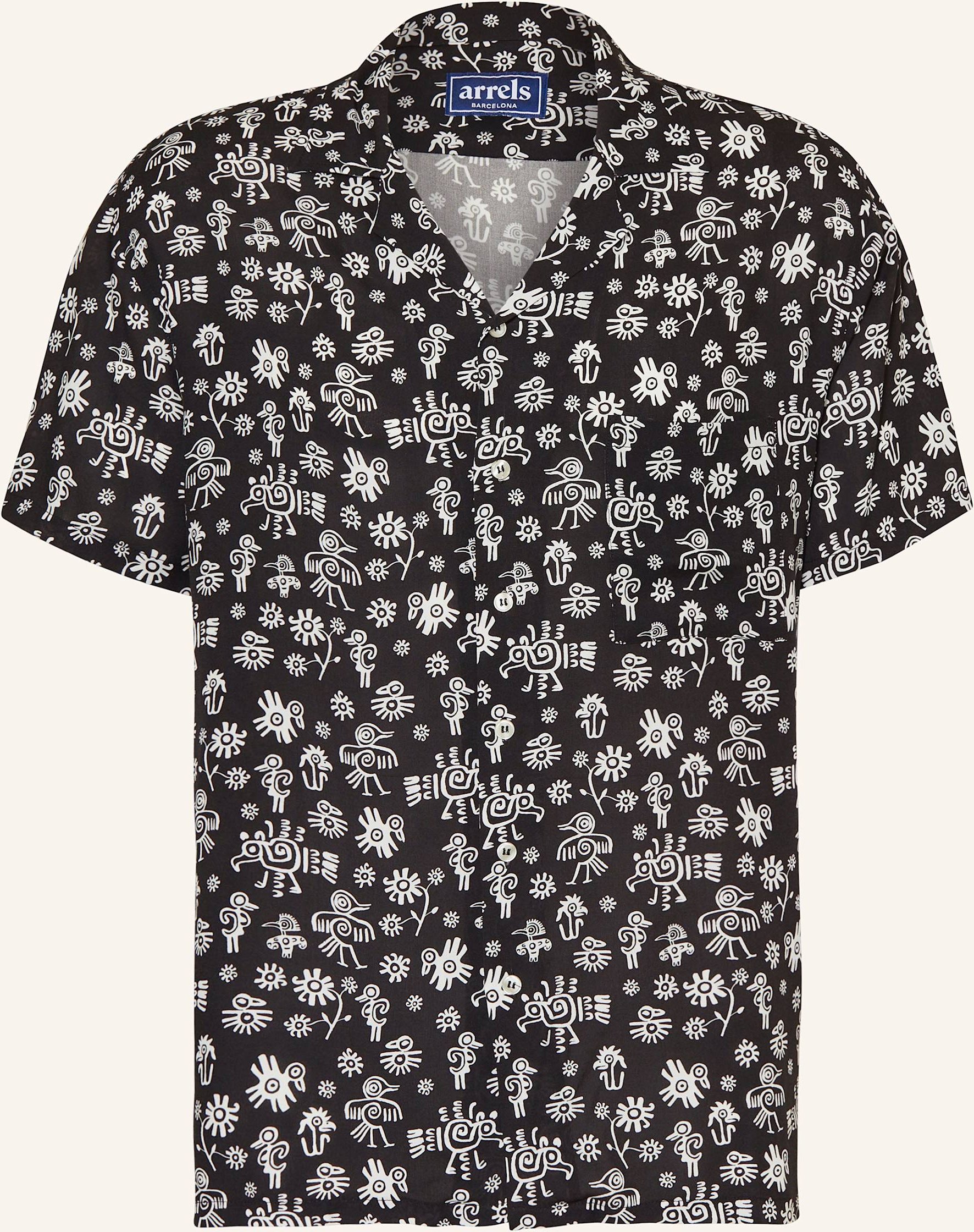 Arrels Barcelona Resorthemd Black Mexican Birds × Marion Deuchars Comfort Fit schwarz