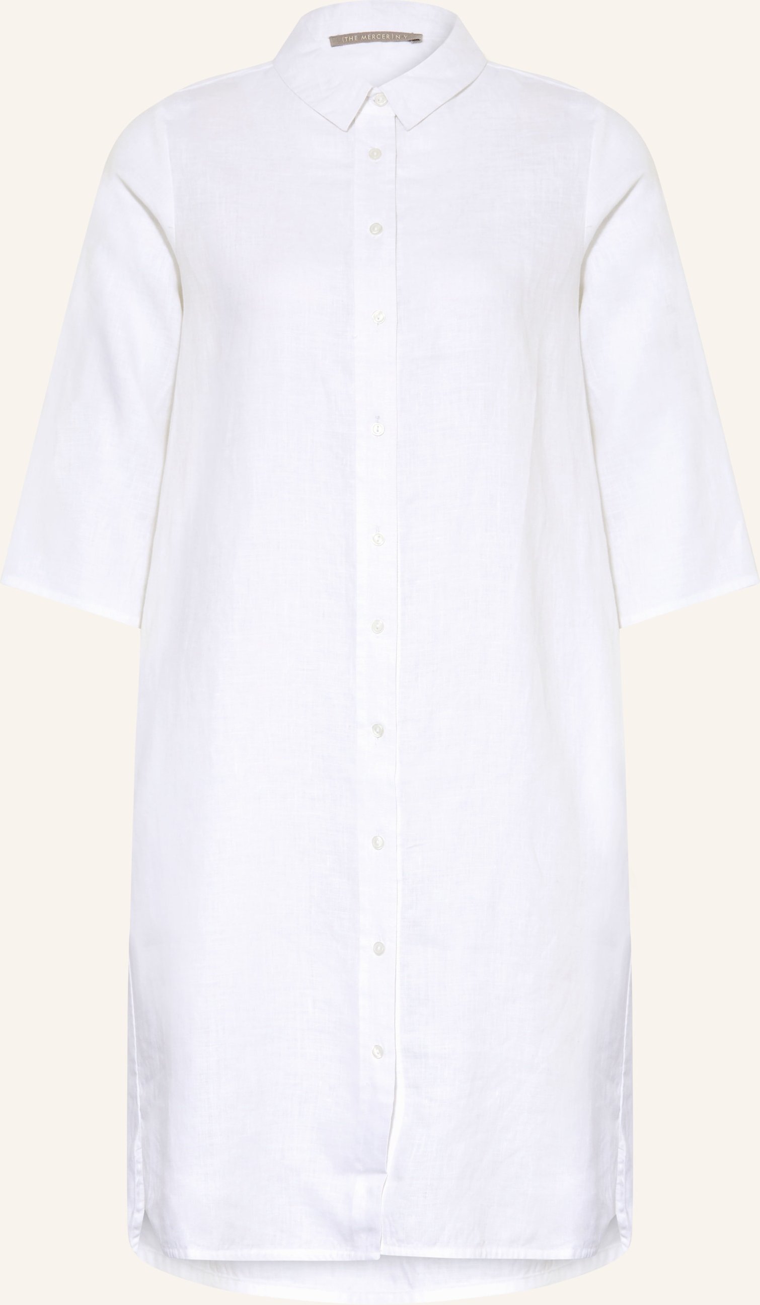(The Mercer) N.Y. Hemdblusenkleid Aus Leinen Mit 3/4-Arm weiss