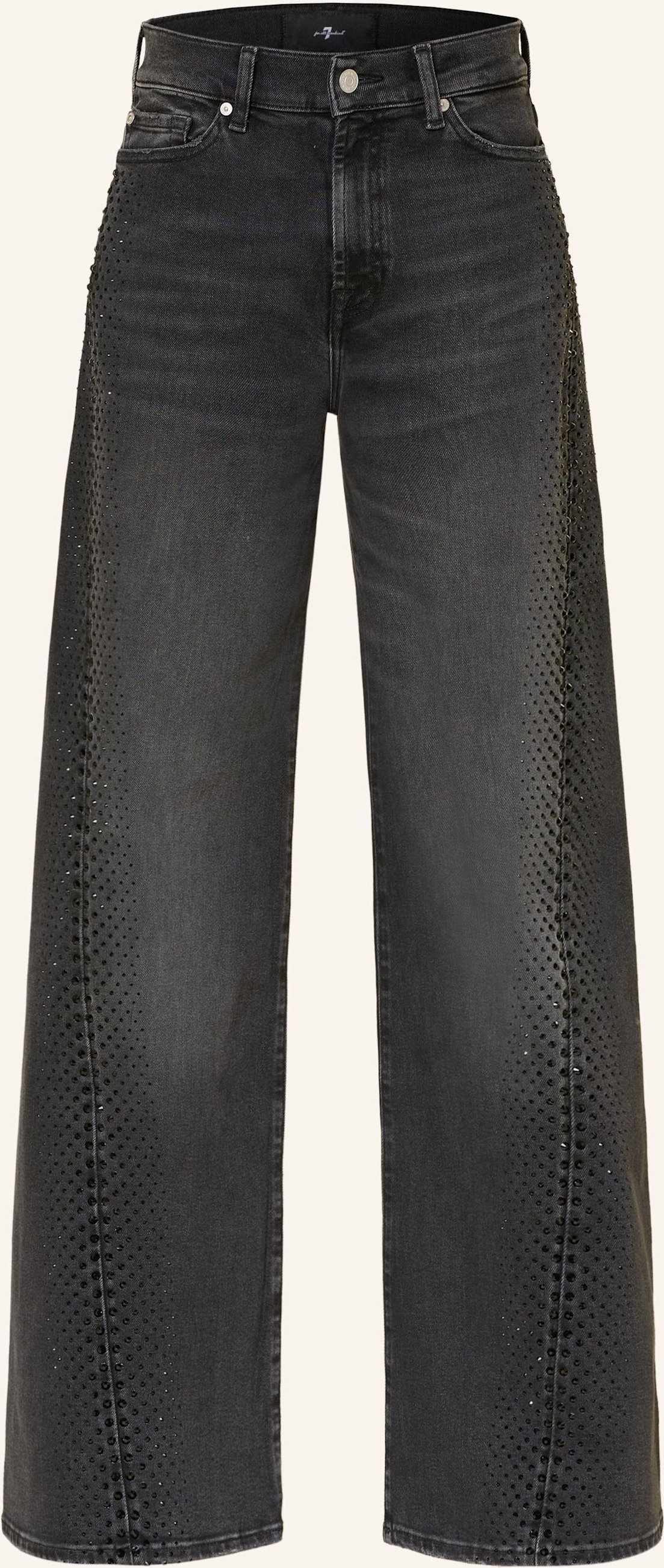 Thumbnail - 7 For All Mankind Wide Leg Jeans Twisted Lotta Mit Schmucksteinen schwarz