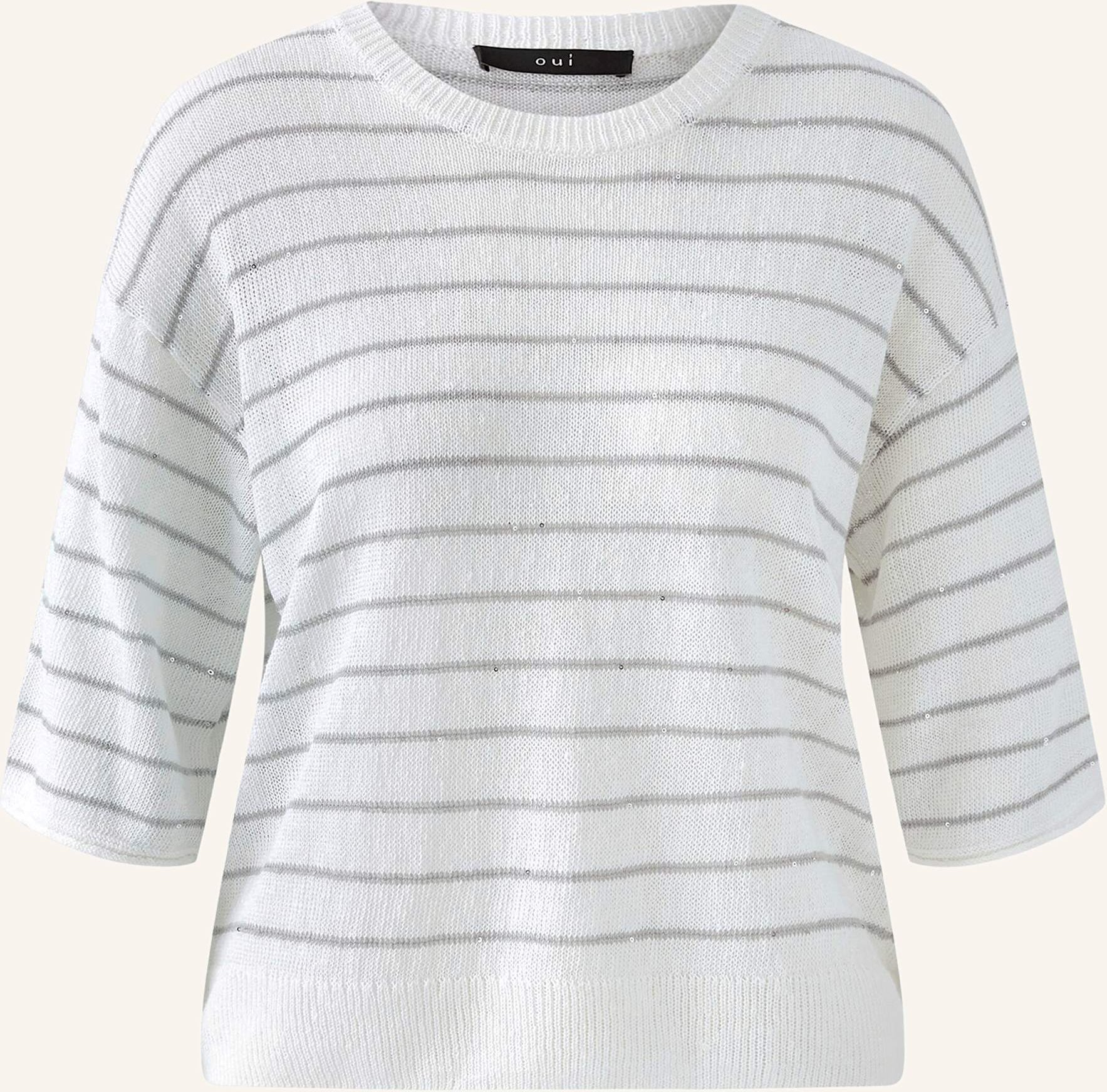 Oui Strickshirt Mit Pailletten Und Leinen weiss