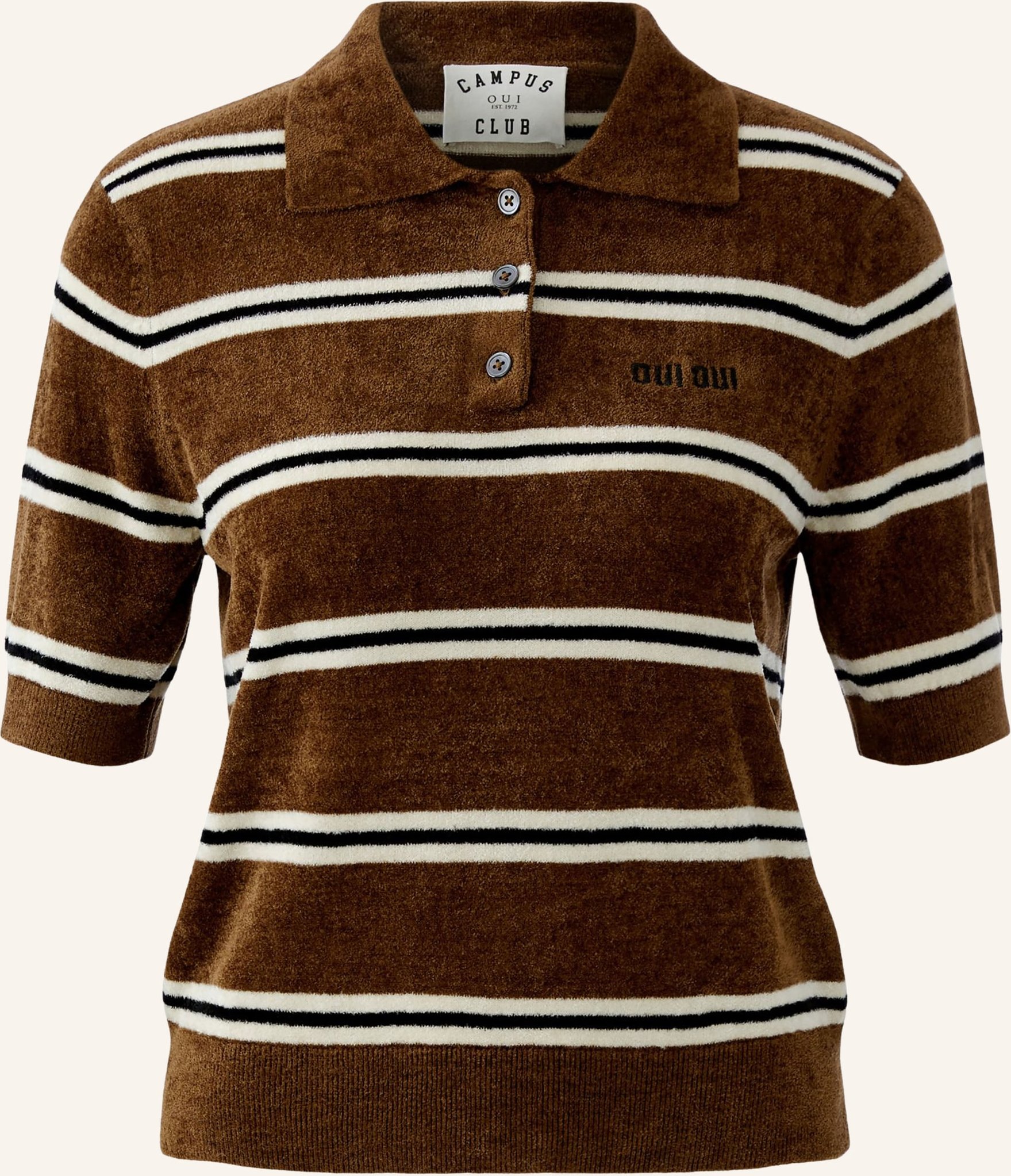 Oui Strick-Poloshirt braun