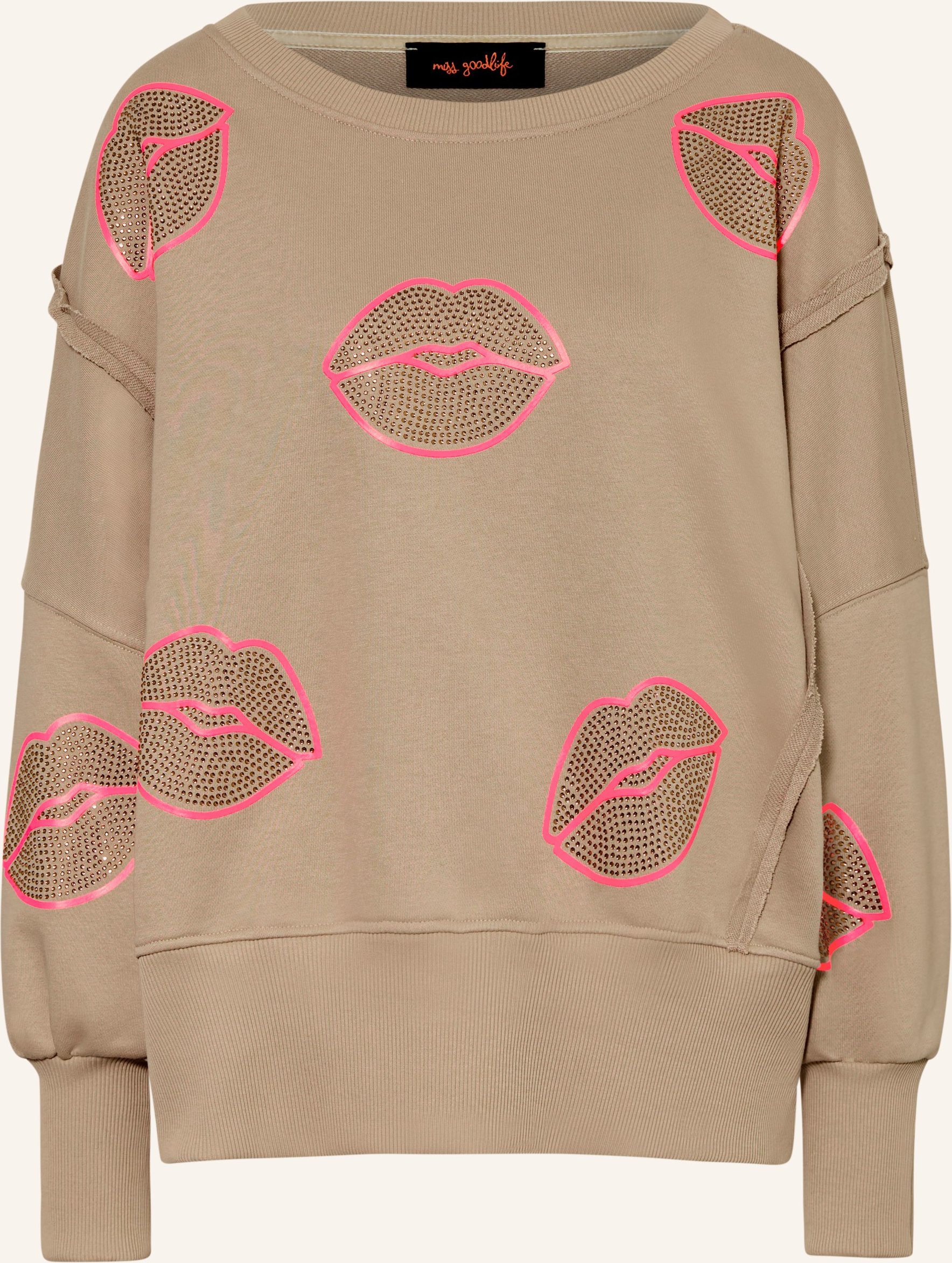 Miss Goodlife Oversized-Sweatshirt Mit Schmucksteinen beige
