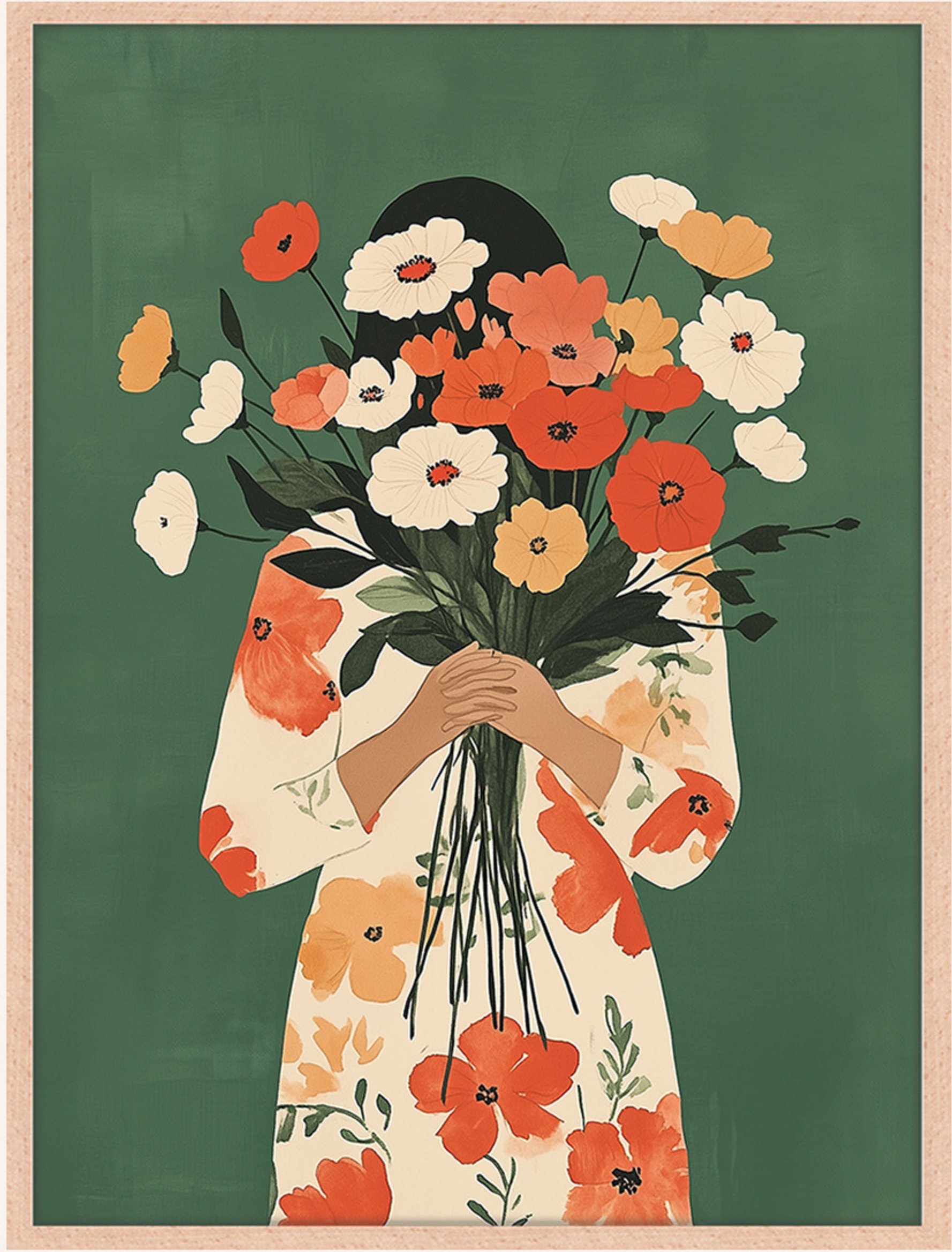 Any Image Wandbild Blumen Auf Grün Mit Rahmen braun