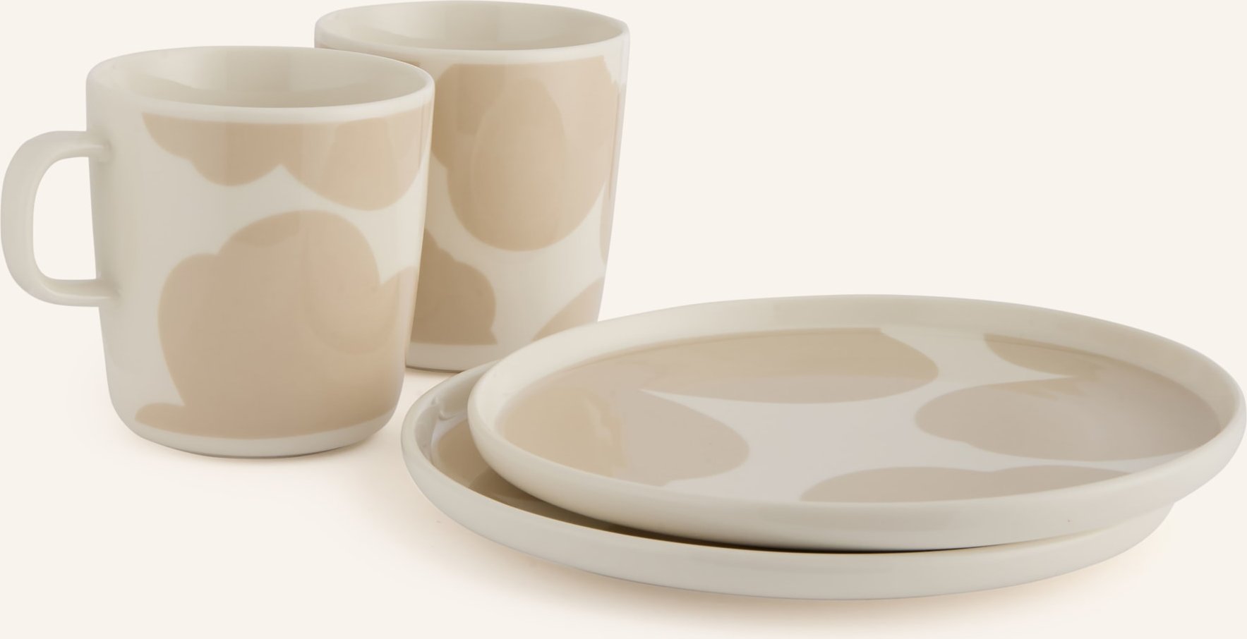 Marimekko 4-Tlg. Set Oiva/Iso Unikko: Henkelbecher Und Dessertteller weiss