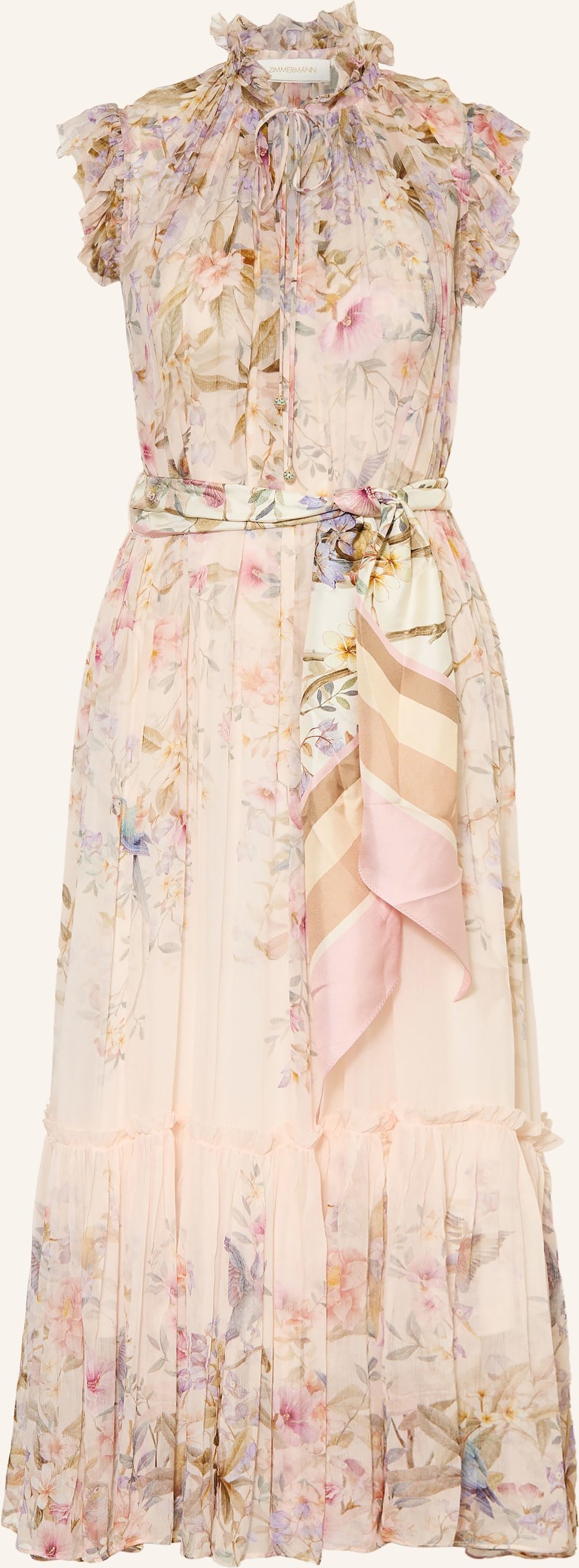 Zimmermann Kleid Rebellion Mit Rüschen Und Plissees beige