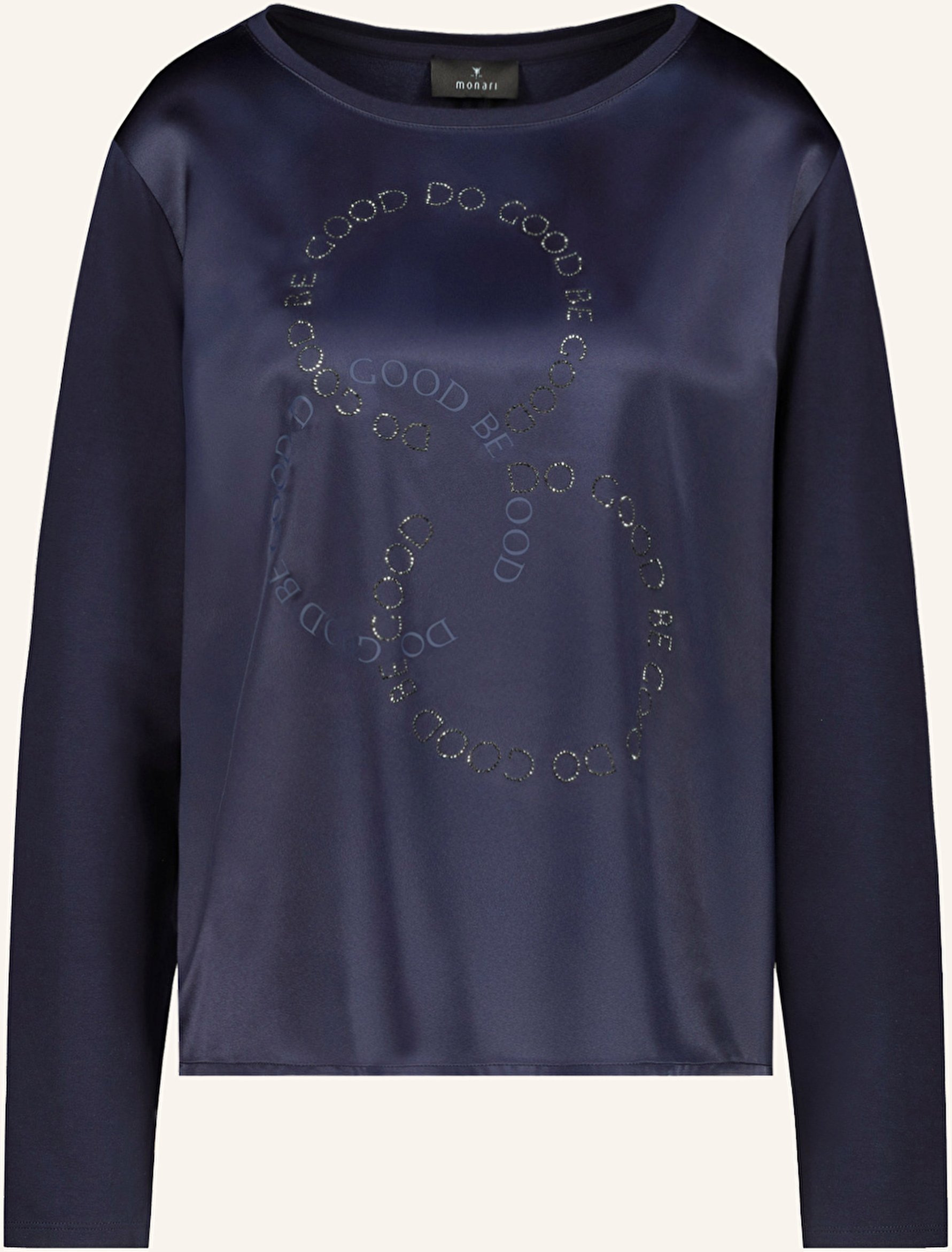 Monari Longsleeve Im Materialmix Mit Schmucksteinen blau