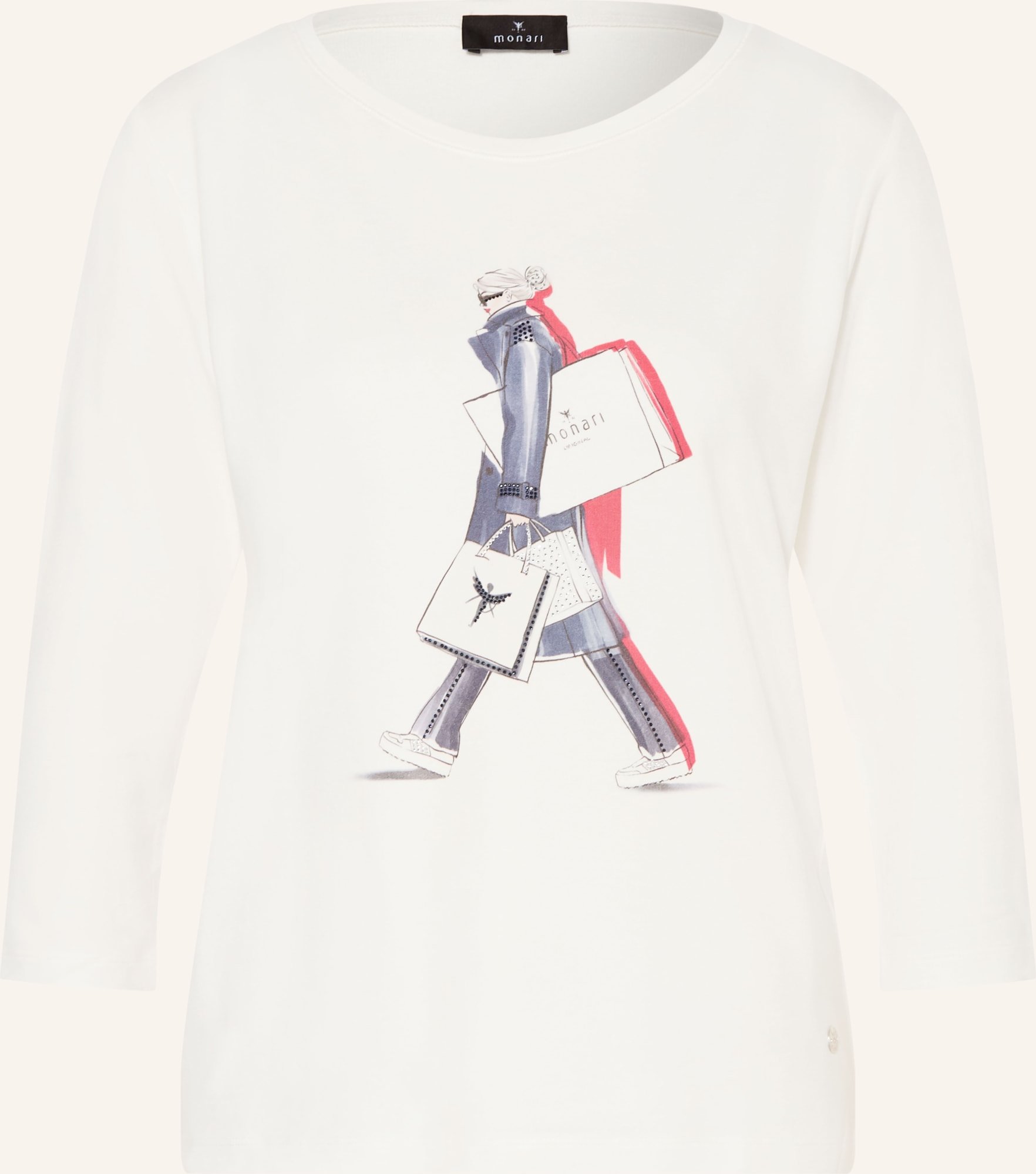 Monari Longsleeve Mit 3/4-Arm Und Schmucksteinen weiss