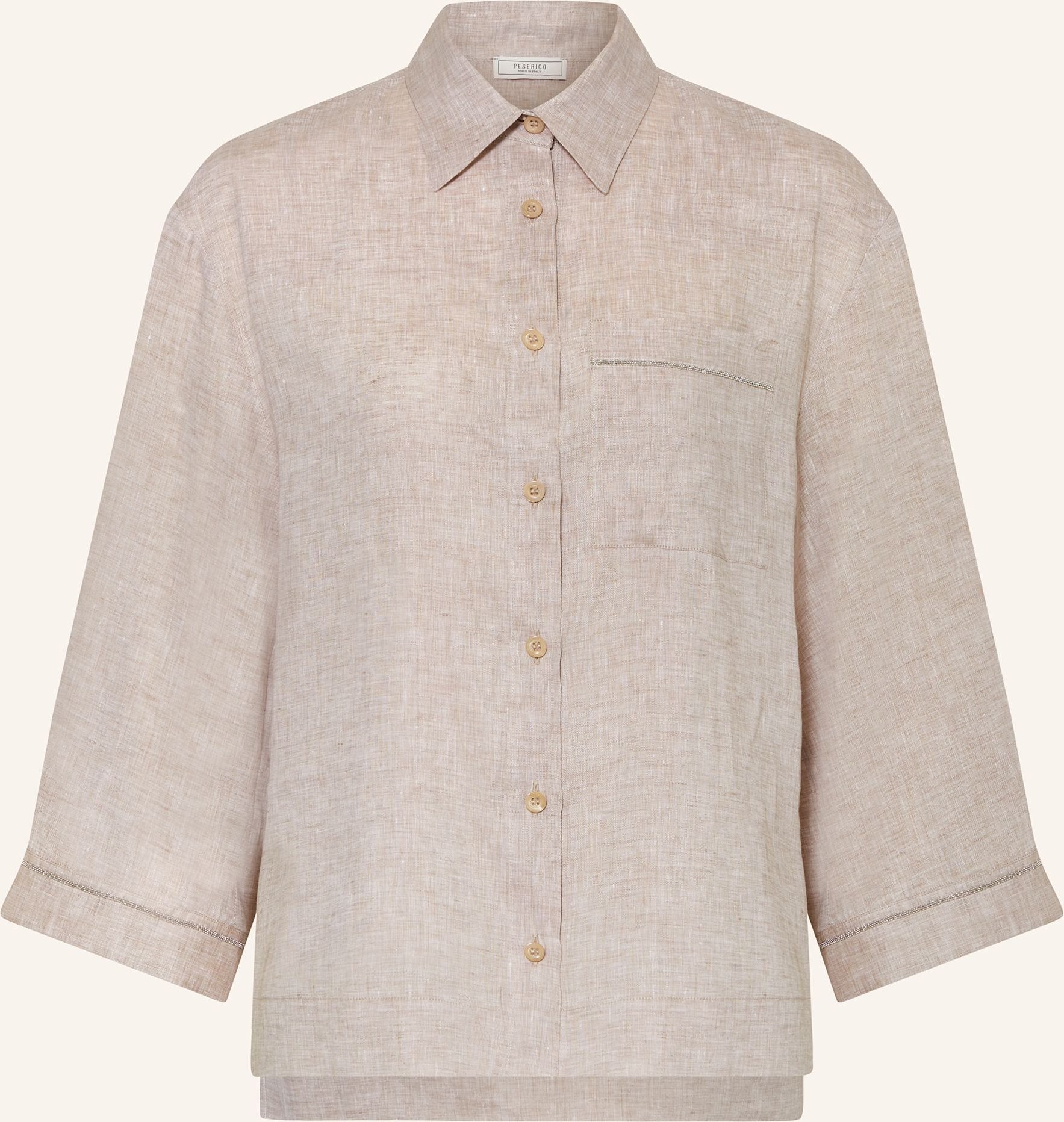 Peserico Hemdbluse Aus Leinen Mit 3/4-Arm Und Schmuckperlen beige