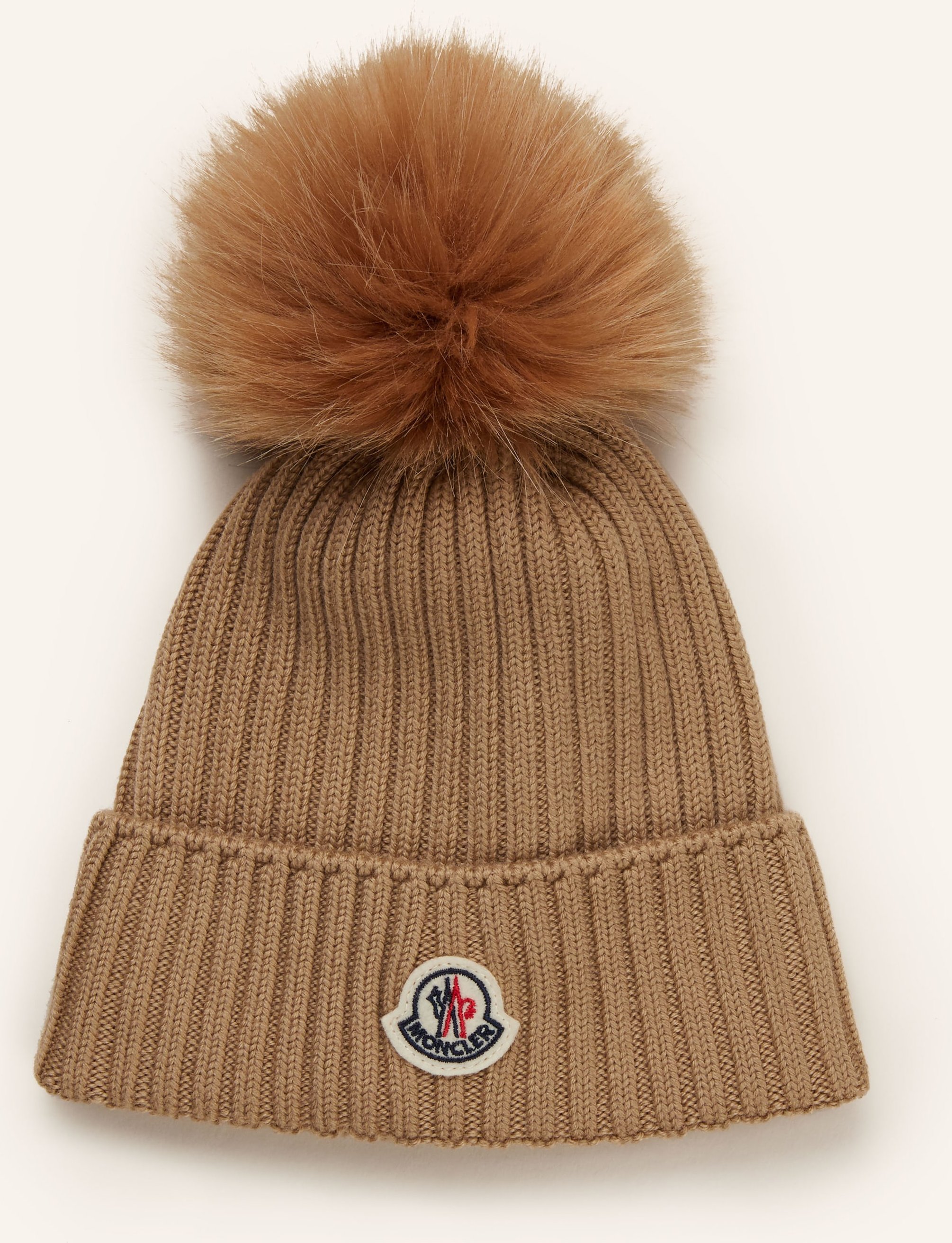 Moncler Enfant Mütze Mit Kunstpelz-Bommel beige