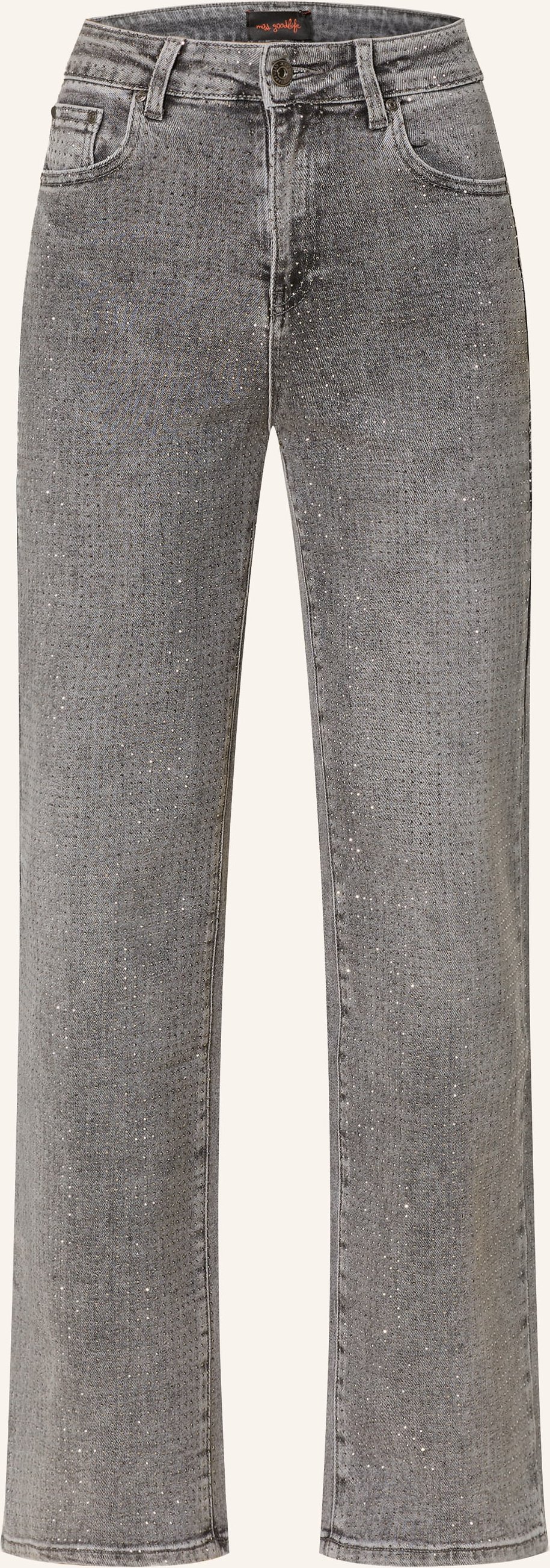 Miss Goodlife Straight Jeans Mit Schmucksteinen grau