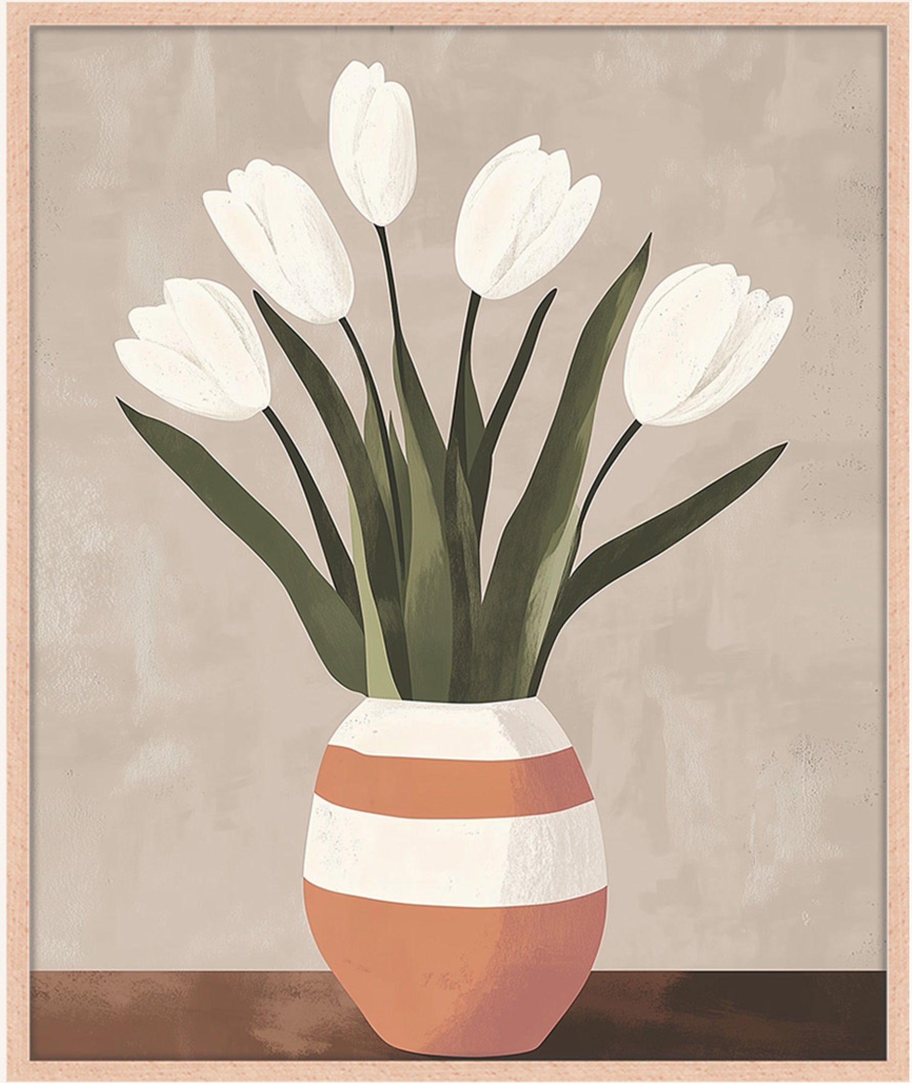 Any Image Wandbild Weiße Tulpen Beige Vase Mit Rahmen braun