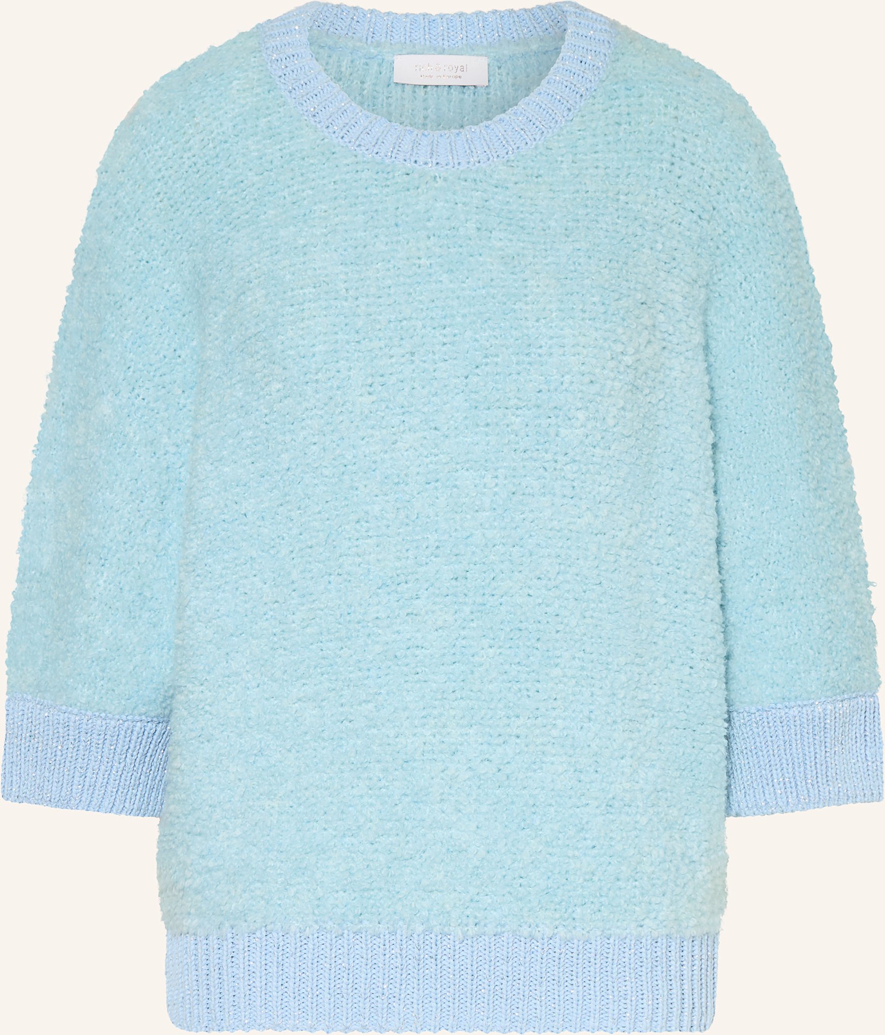 Rich & Royal Bouclé-Pullover Mit 3/4-Arm Und Glitzergarn blau